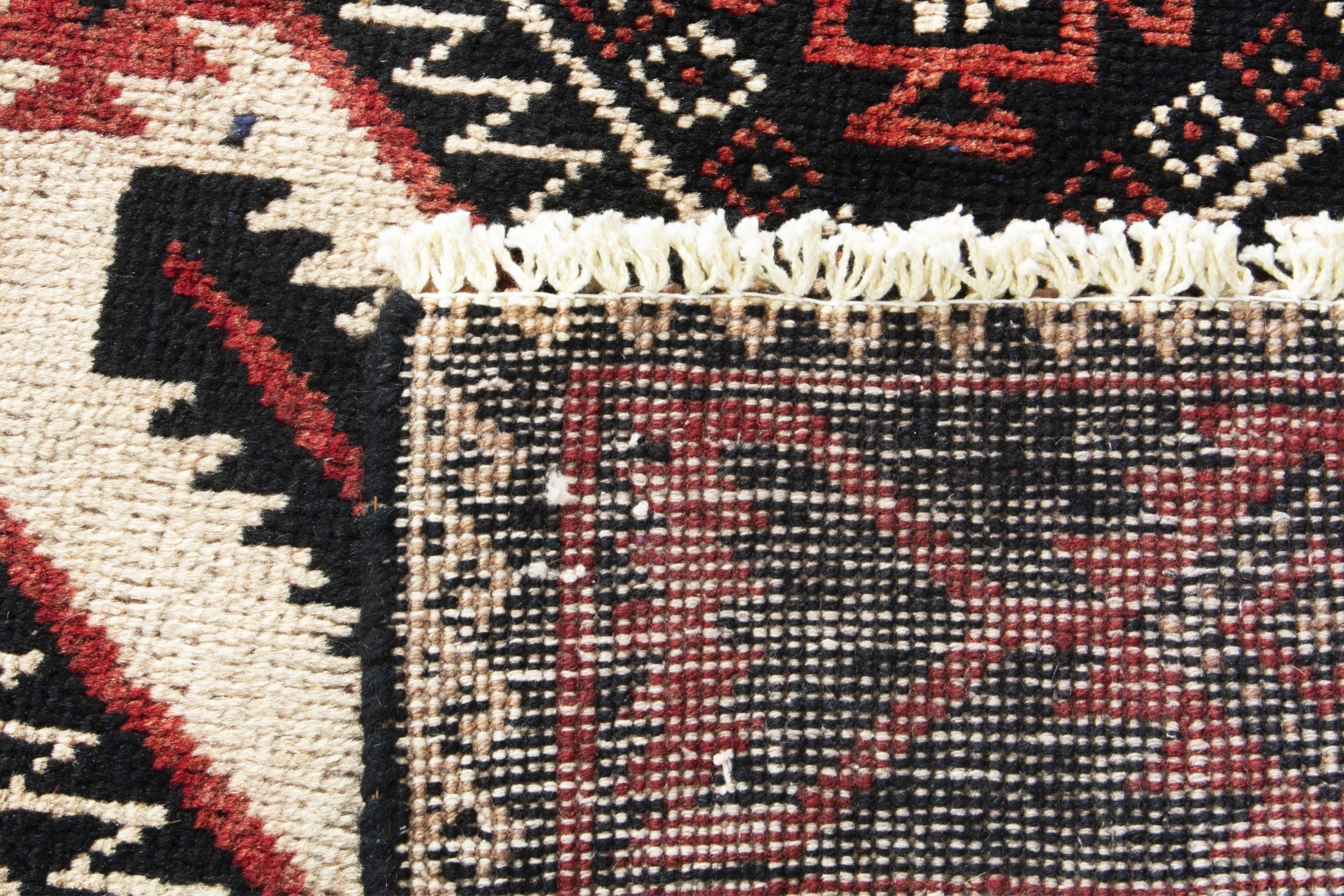 Persian Torkaman accent rug in deep red and cream, view 18 of 18