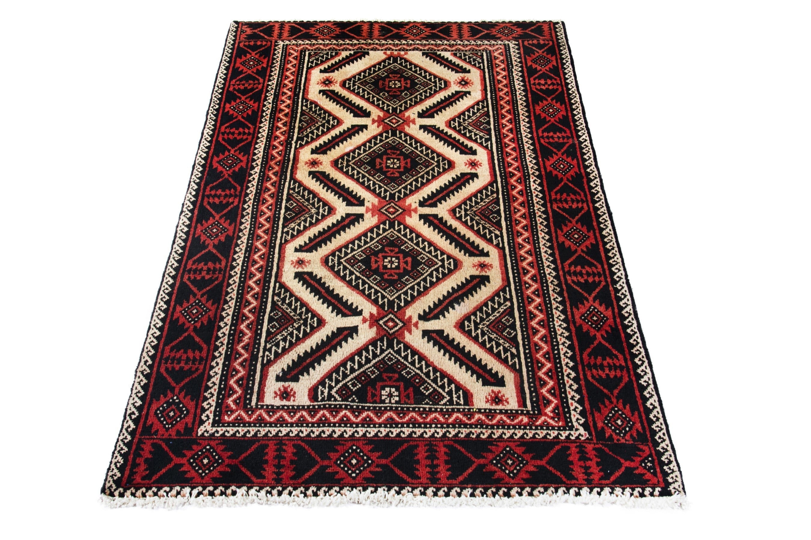 Persian Torkaman accent rug in deep red and cream, view 3 of 18