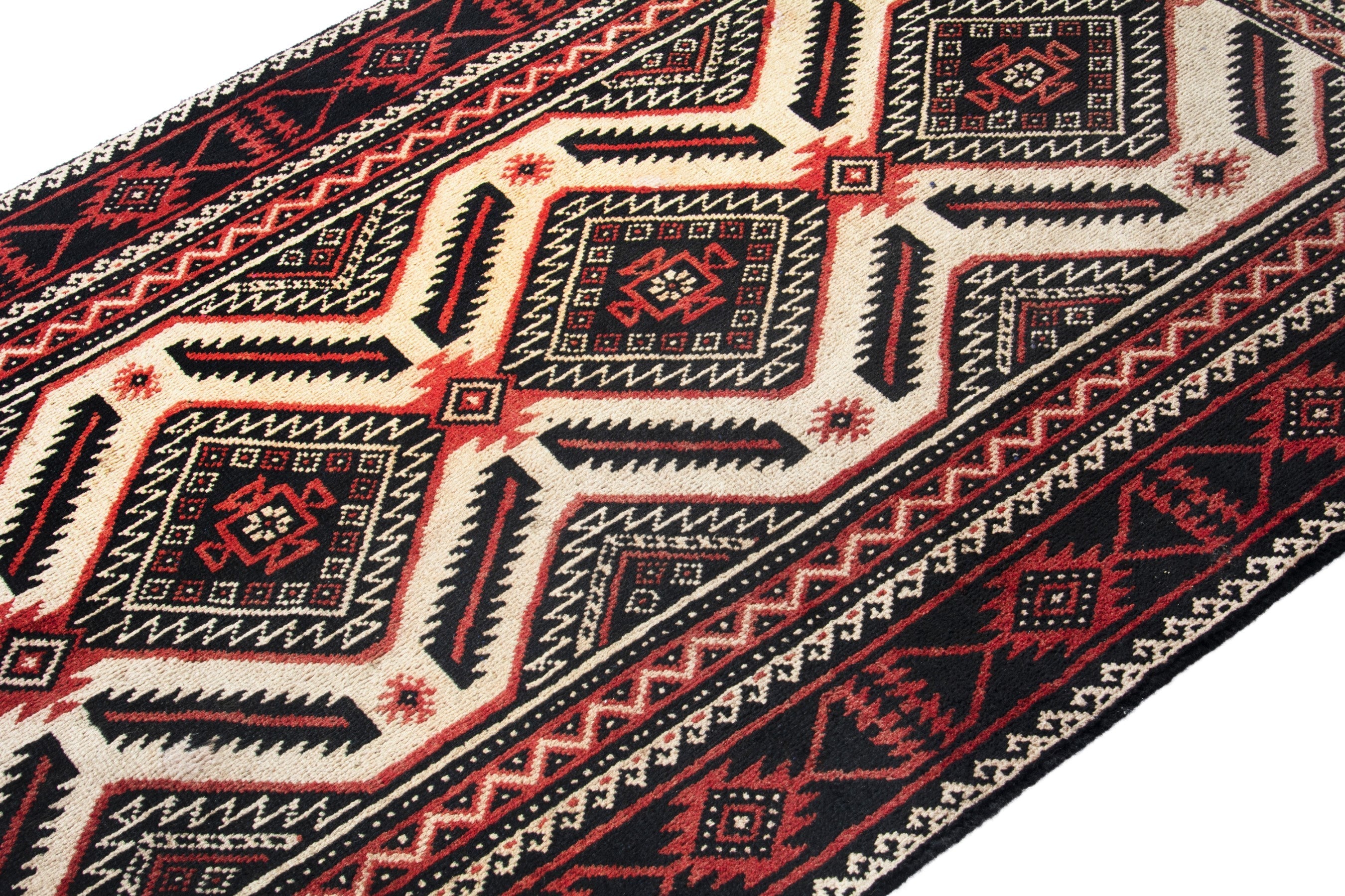 Persian Torkaman accent rug in deep red and cream, view 6 of 18