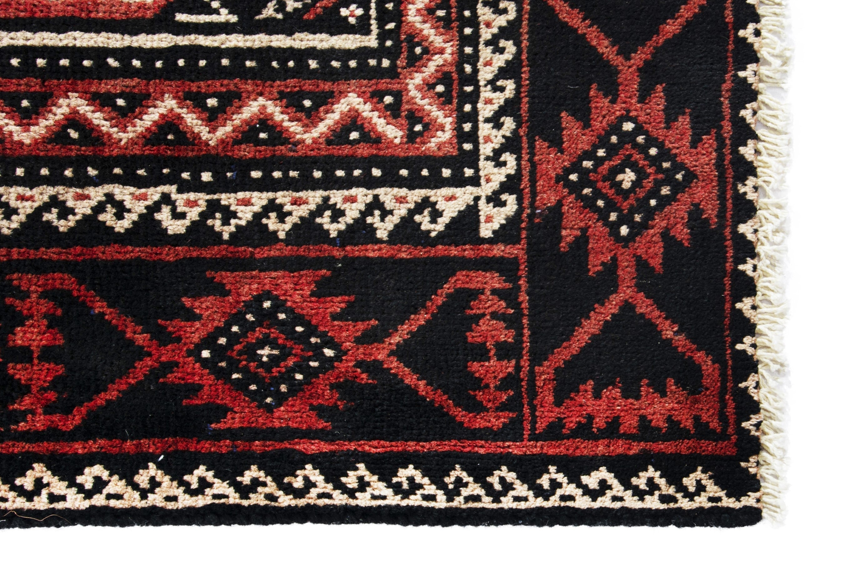 Persian Torkaman accent rug in deep red and cream, view 5 of 18