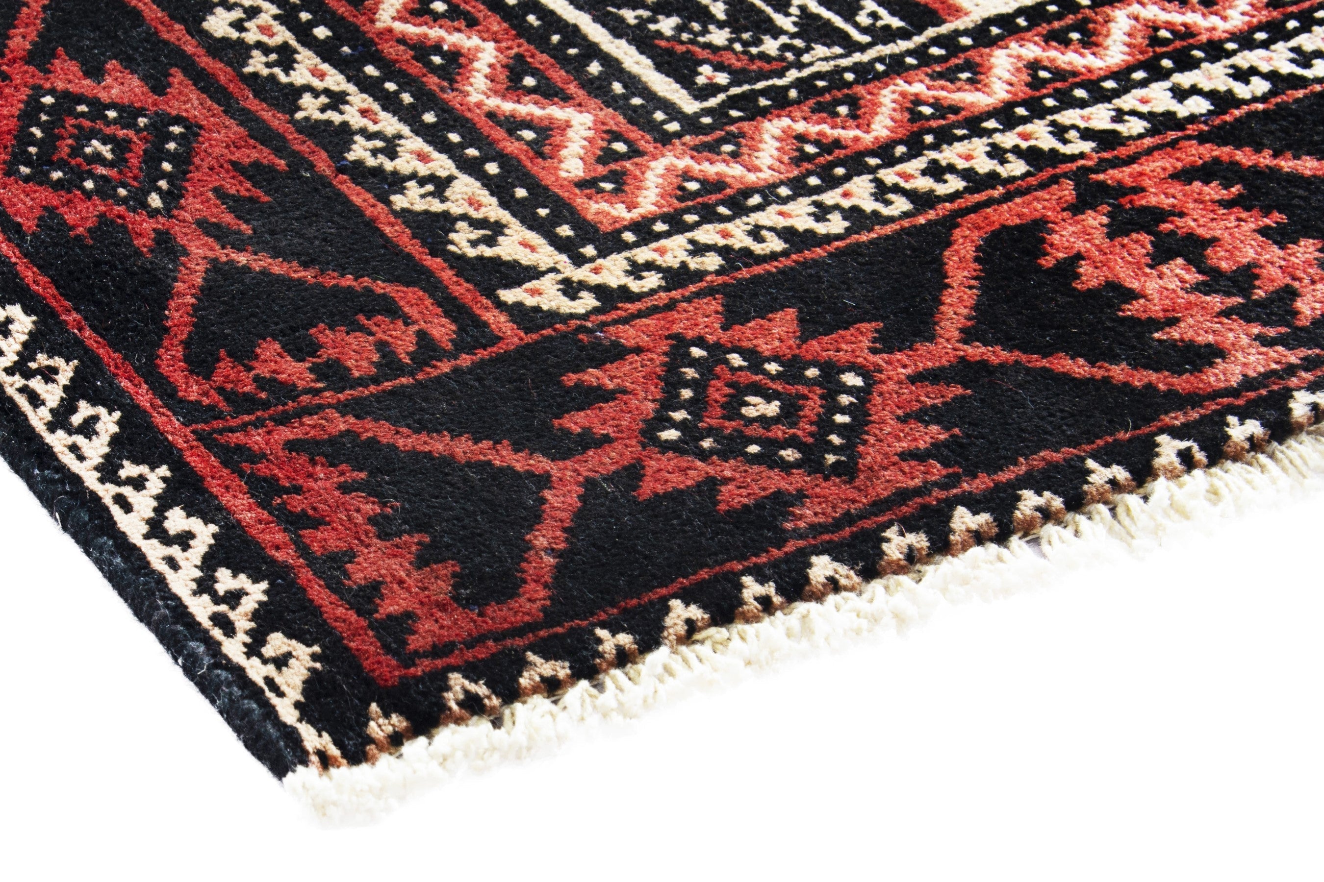 Persian Torkaman accent rug in deep red and cream, view 4 of 18