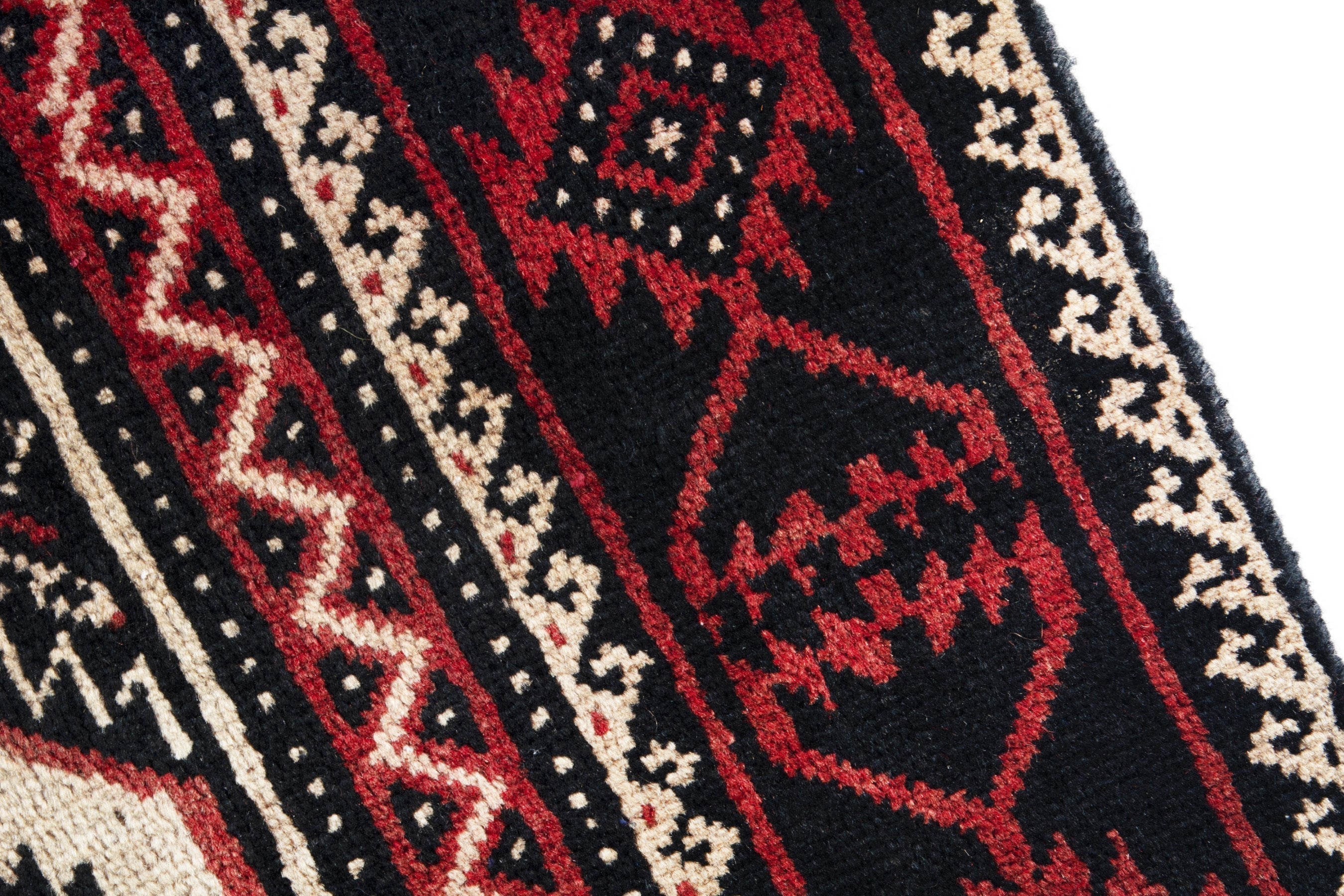 Persian Torkaman accent rug in deep red and cream, view 7 of 18