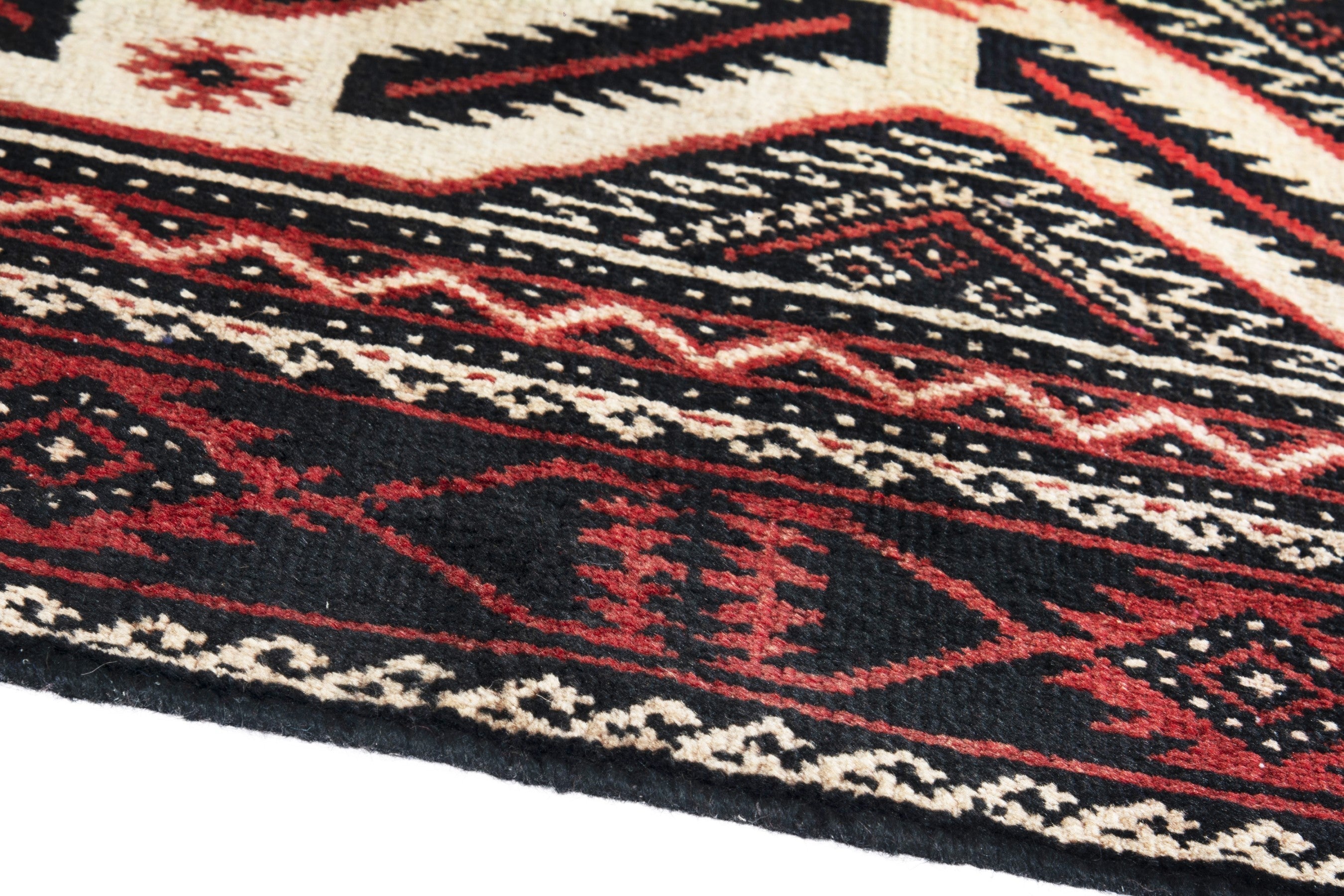 Persian Torkaman accent rug in deep red and cream, view 8 of 18