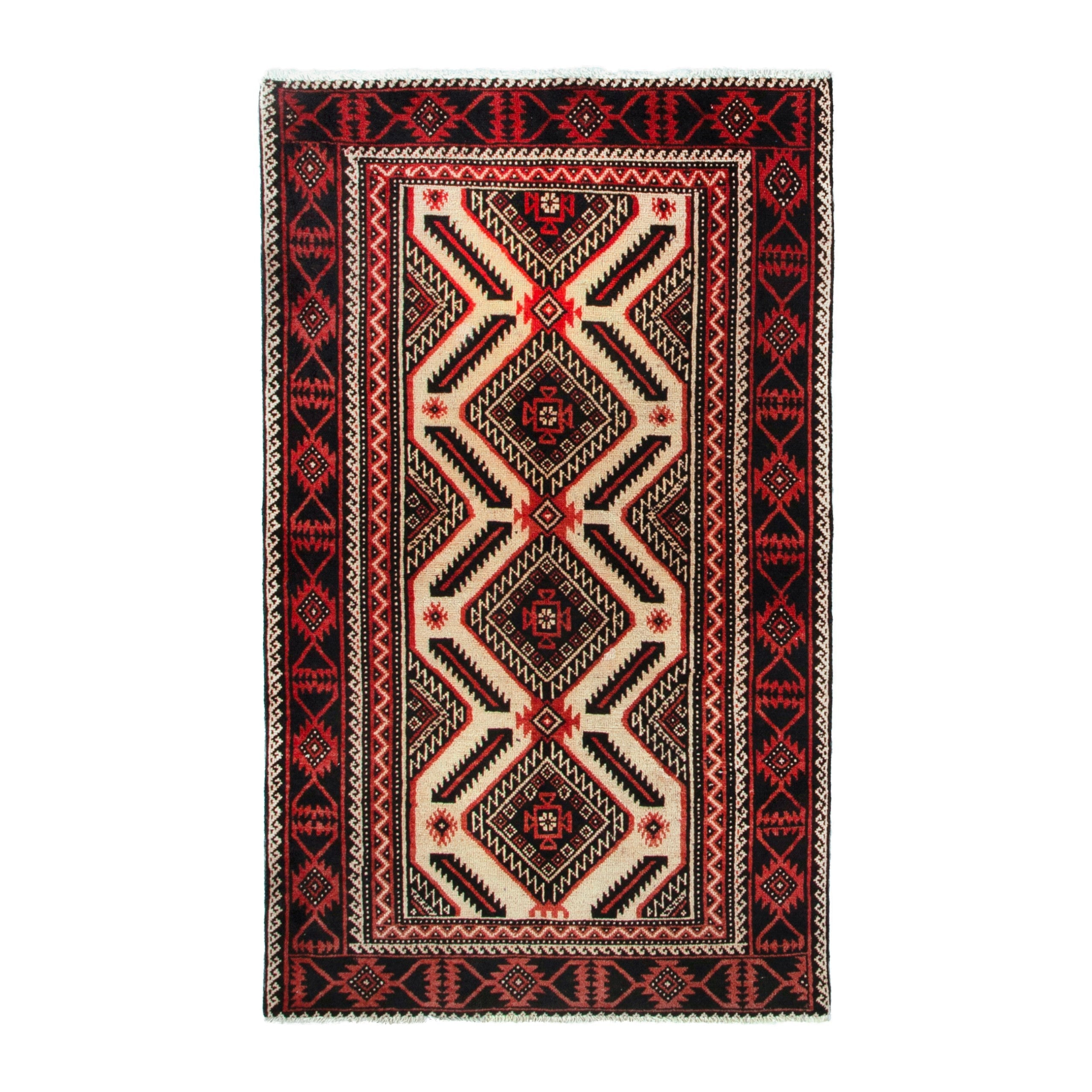 Persian Torkaman accent rug in deep red and cream, 3'8" x 6'2"