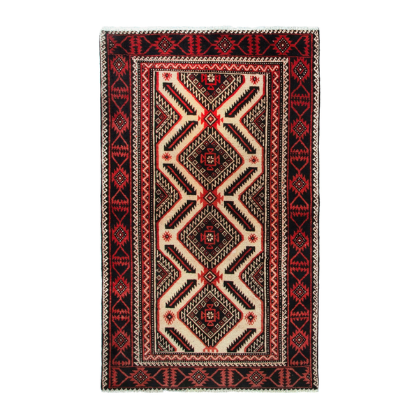 Persian Torkaman accent rug in deep red and cream, 3'8" x 6'2"