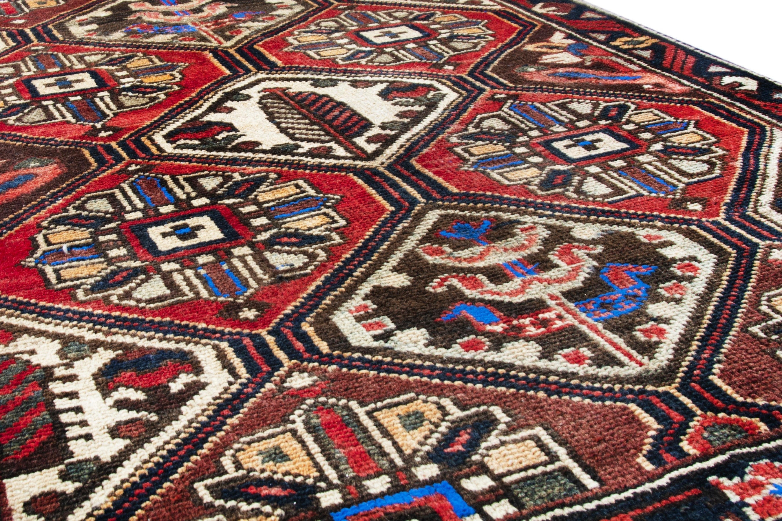 Persian Hamedan accent rug in deep red and burgundy, view 10 of 18