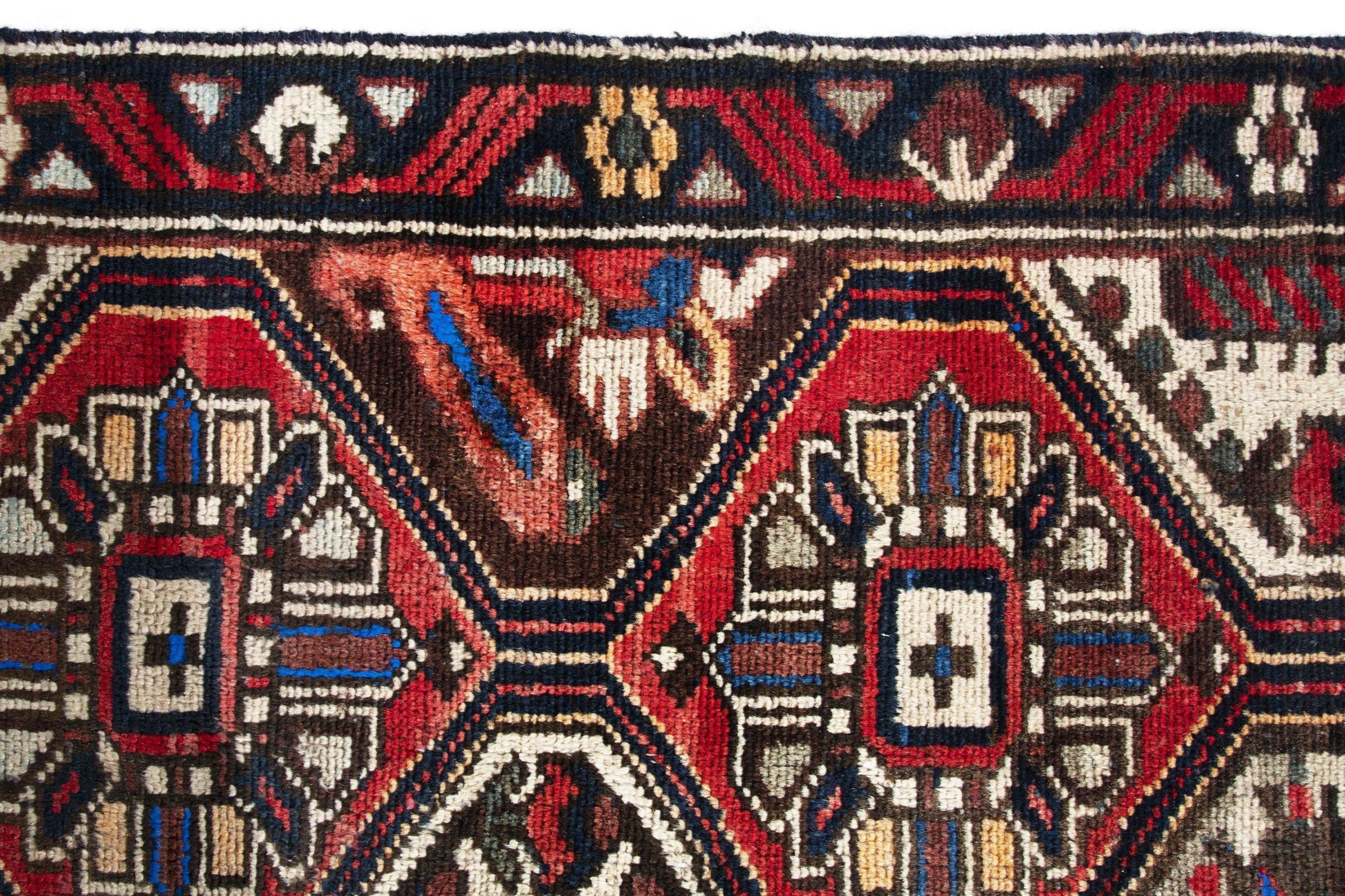 Persian Hamedan accent rug in deep red and burgundy, view 11 of 18