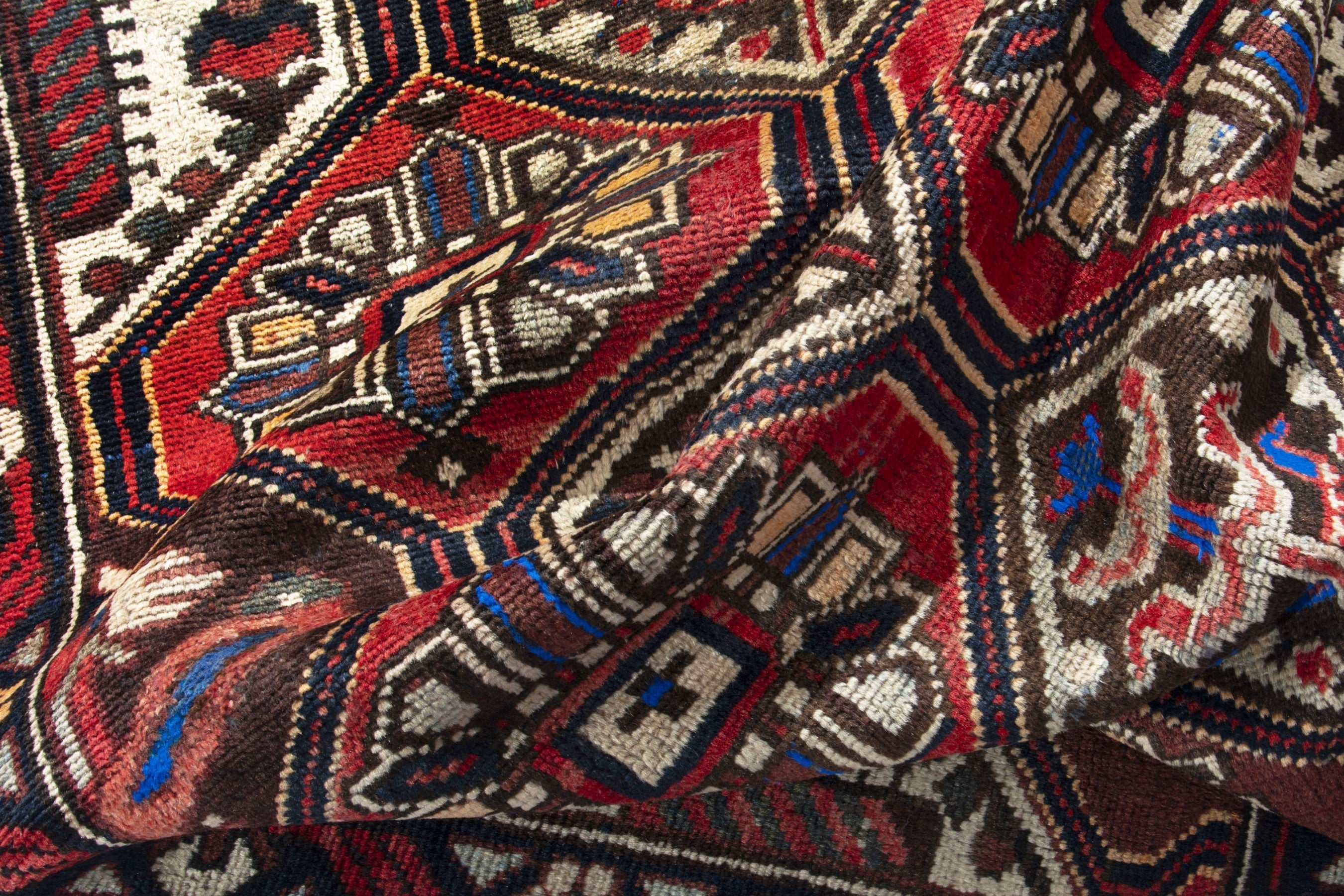 Persian Hamedan accent rug in deep red and burgundy, view 15 of 18