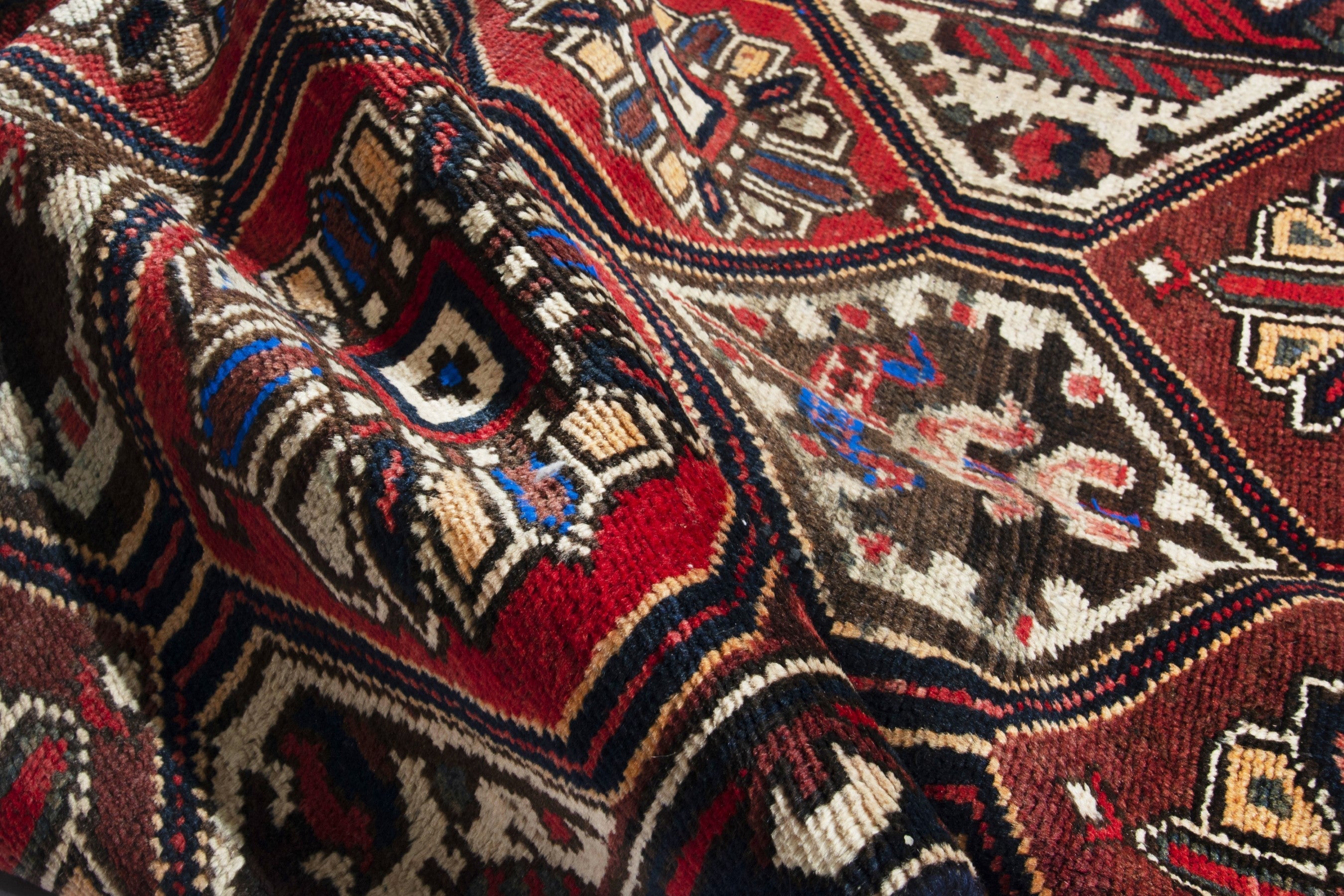 Persian Hamedan accent rug in deep red and burgundy, view 16 of 18