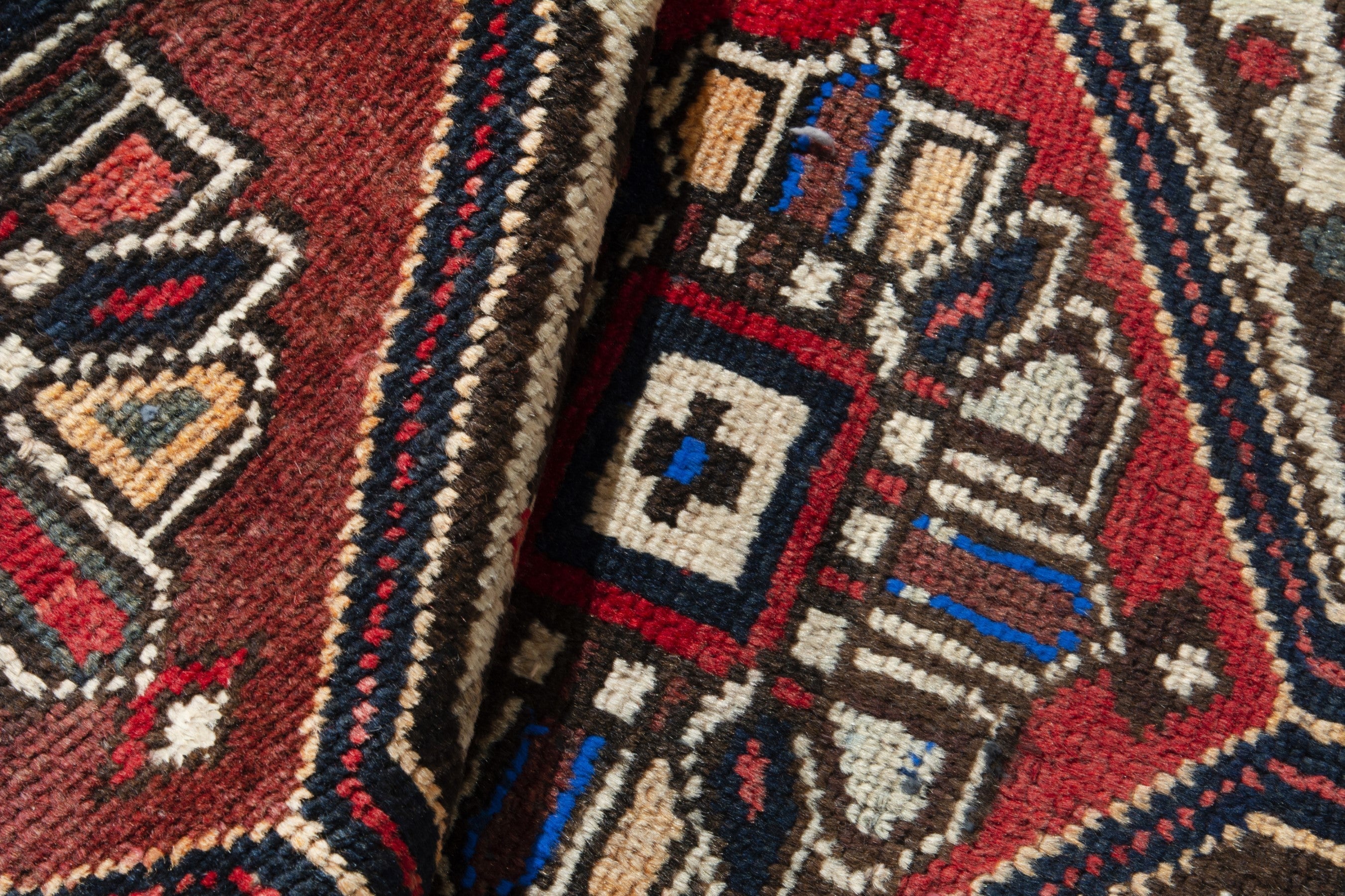Persian Hamedan accent rug in deep red and burgundy, view 17 of 18