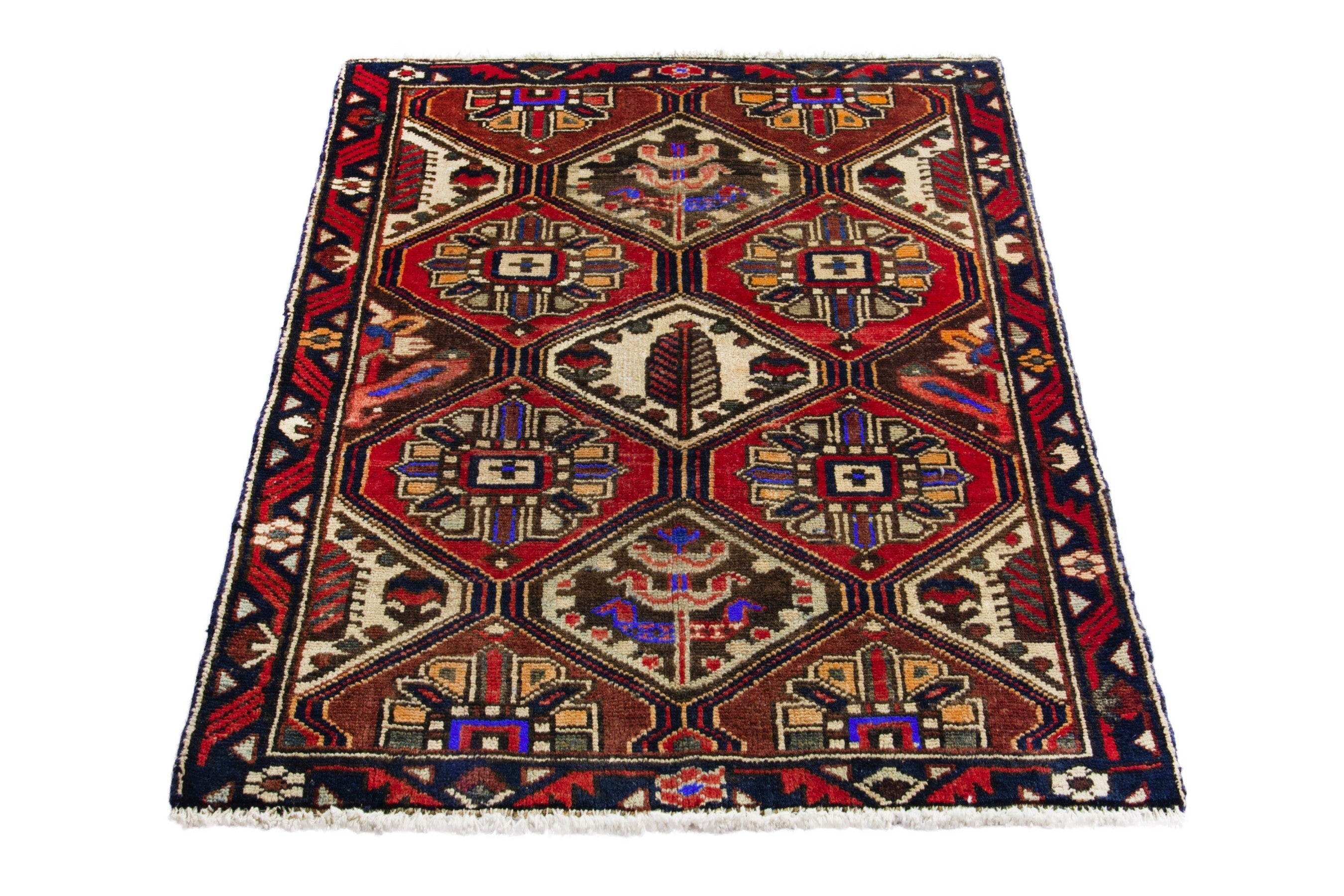 Persian Hamedan accent rug in deep red and burgundy, view 2 of 18