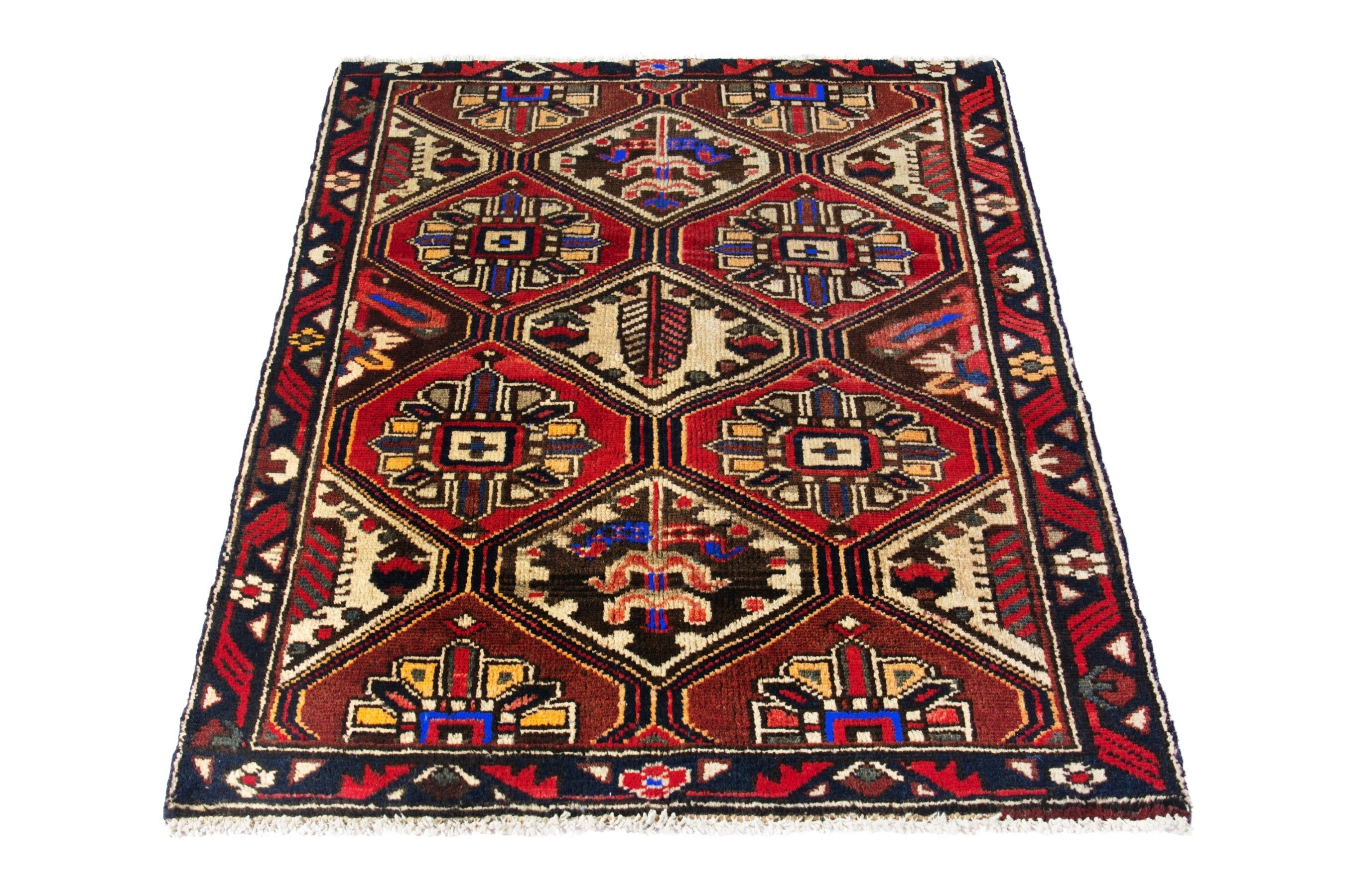 Persian Hamedan accent rug in deep red and burgundy, view 3 of 18