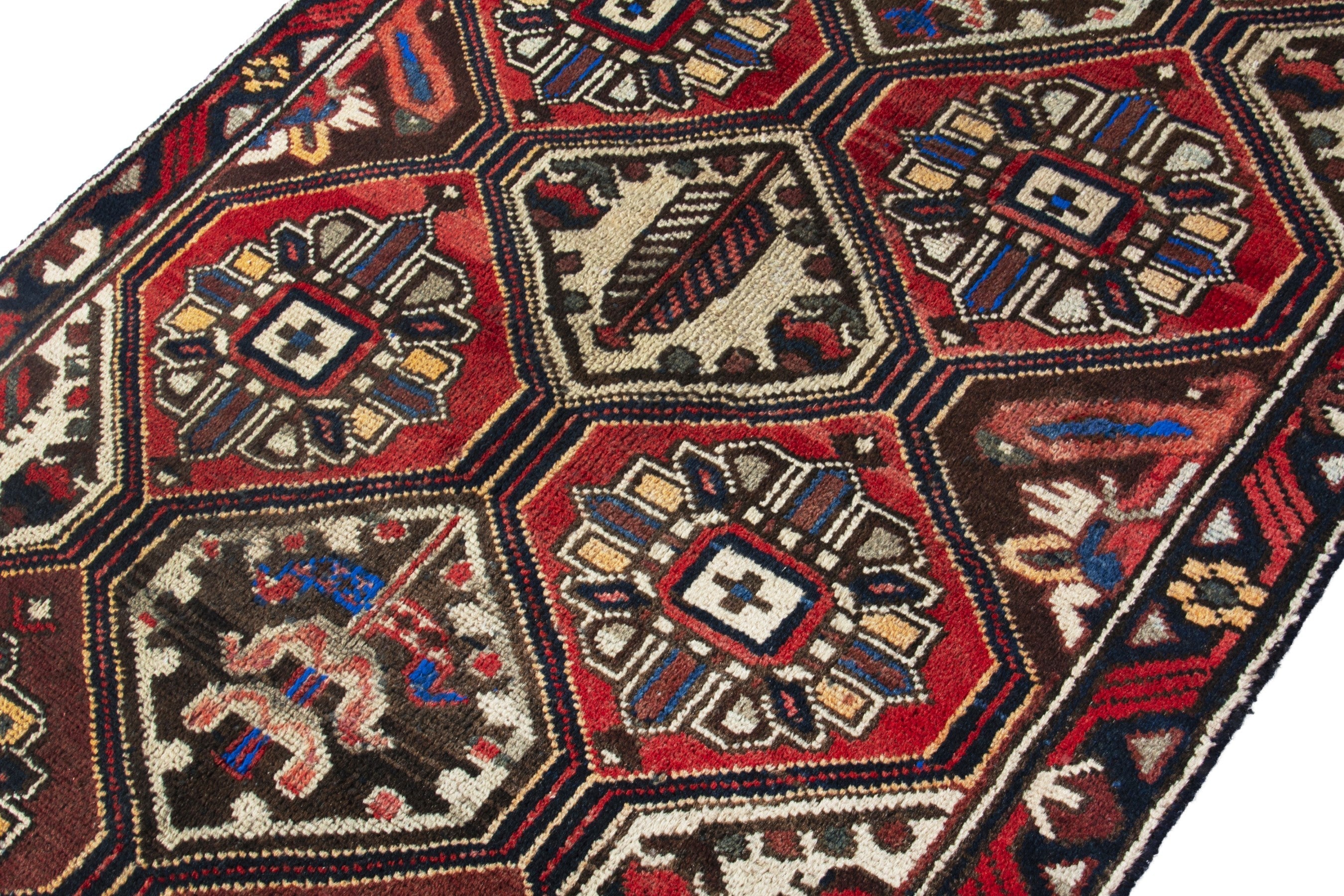 Persian Hamedan accent rug in deep red and burgundy, view 6 of 18
