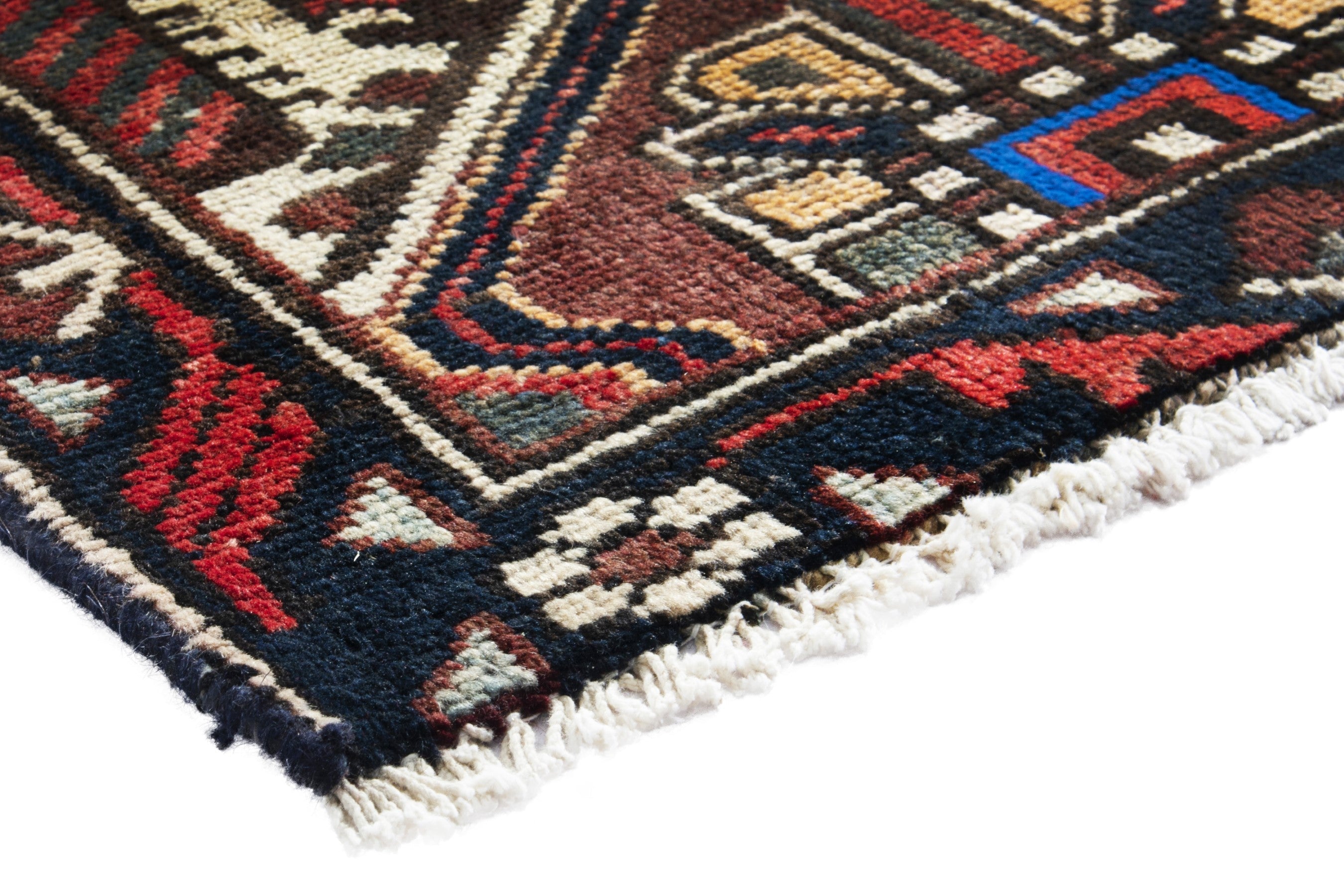 Persian Hamedan accent rug in deep red and burgundy, view 4 of 18