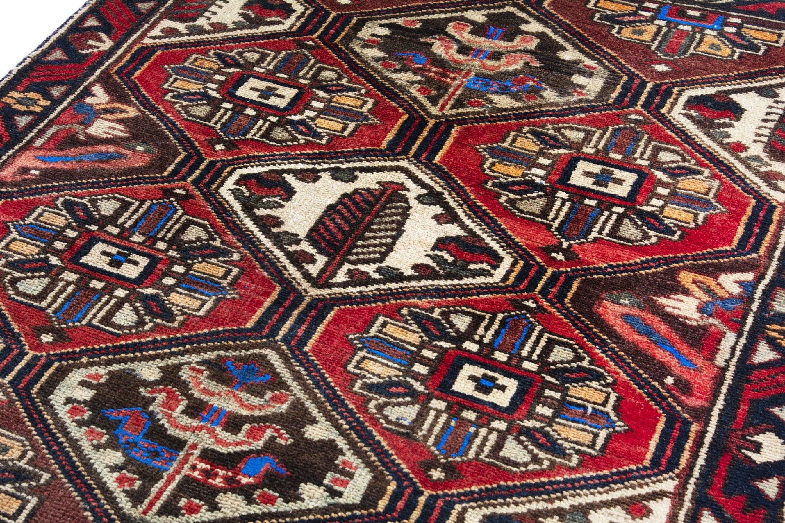 Persian Hamedan accent rug in deep red and burgundy, view 9 of 18