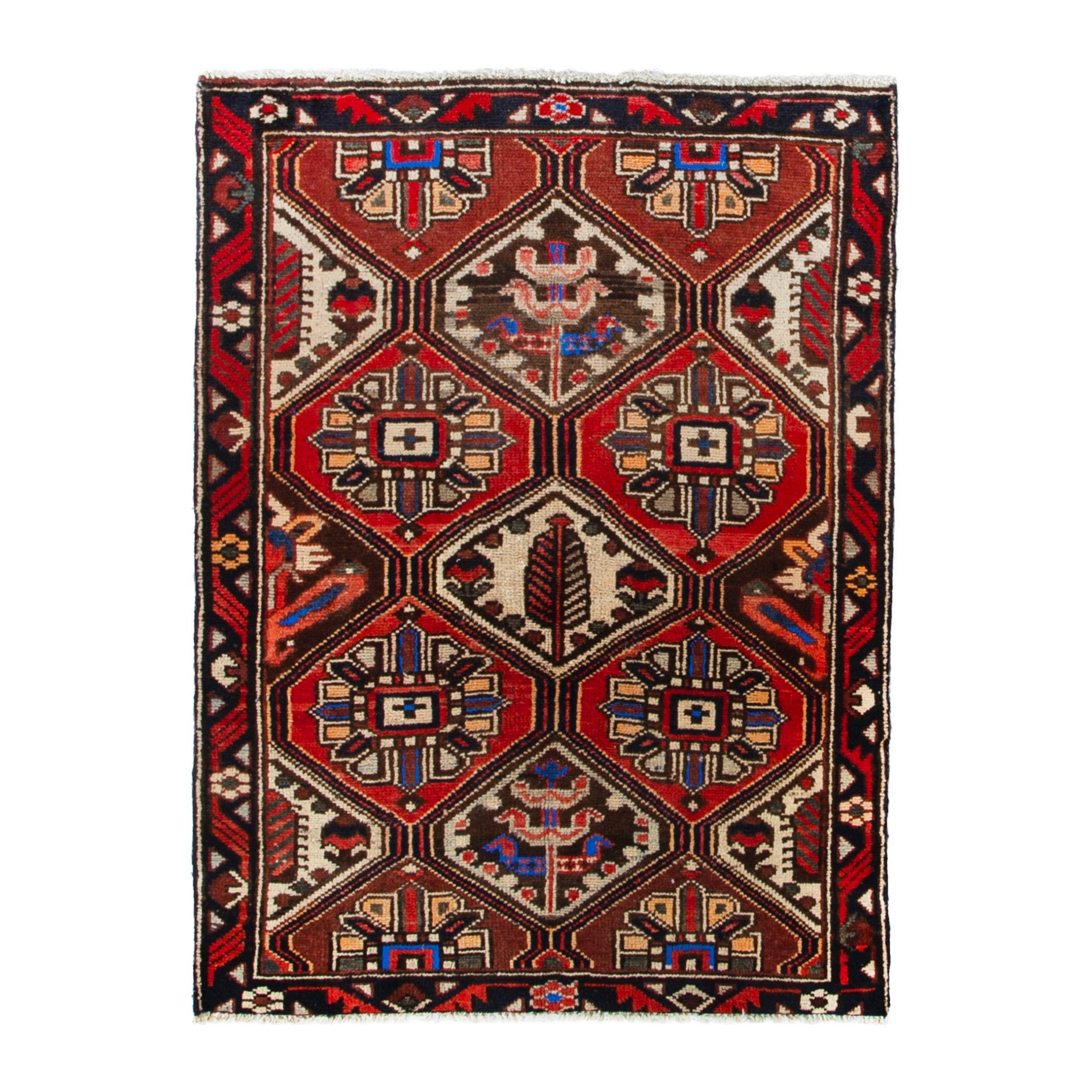 Persian Hamedan accent rug in deep red and burgundy, 3'7" x 4'11"