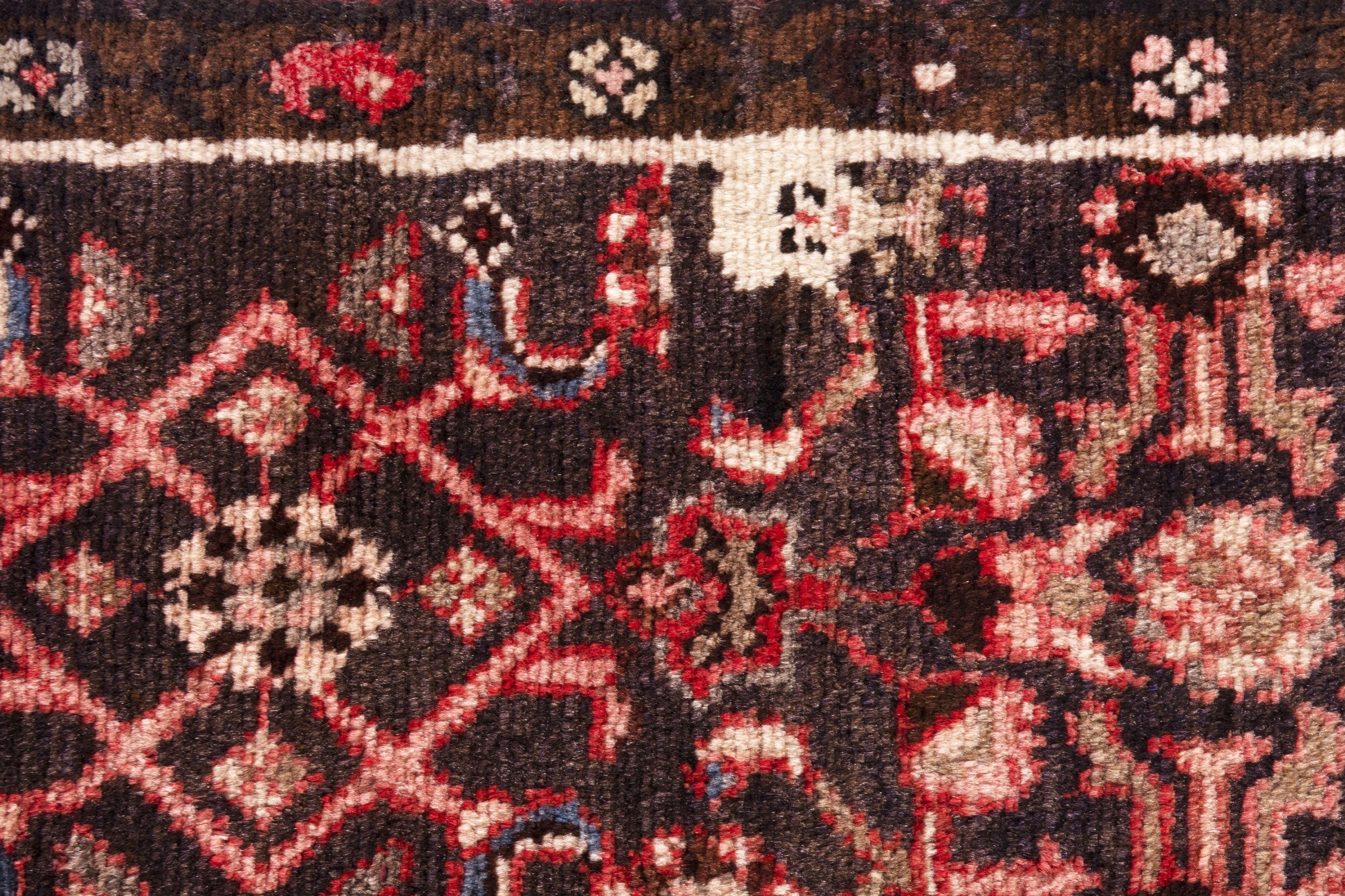 Persian Hamedan runner rug in burgundy and muted pink, view 12 of 20