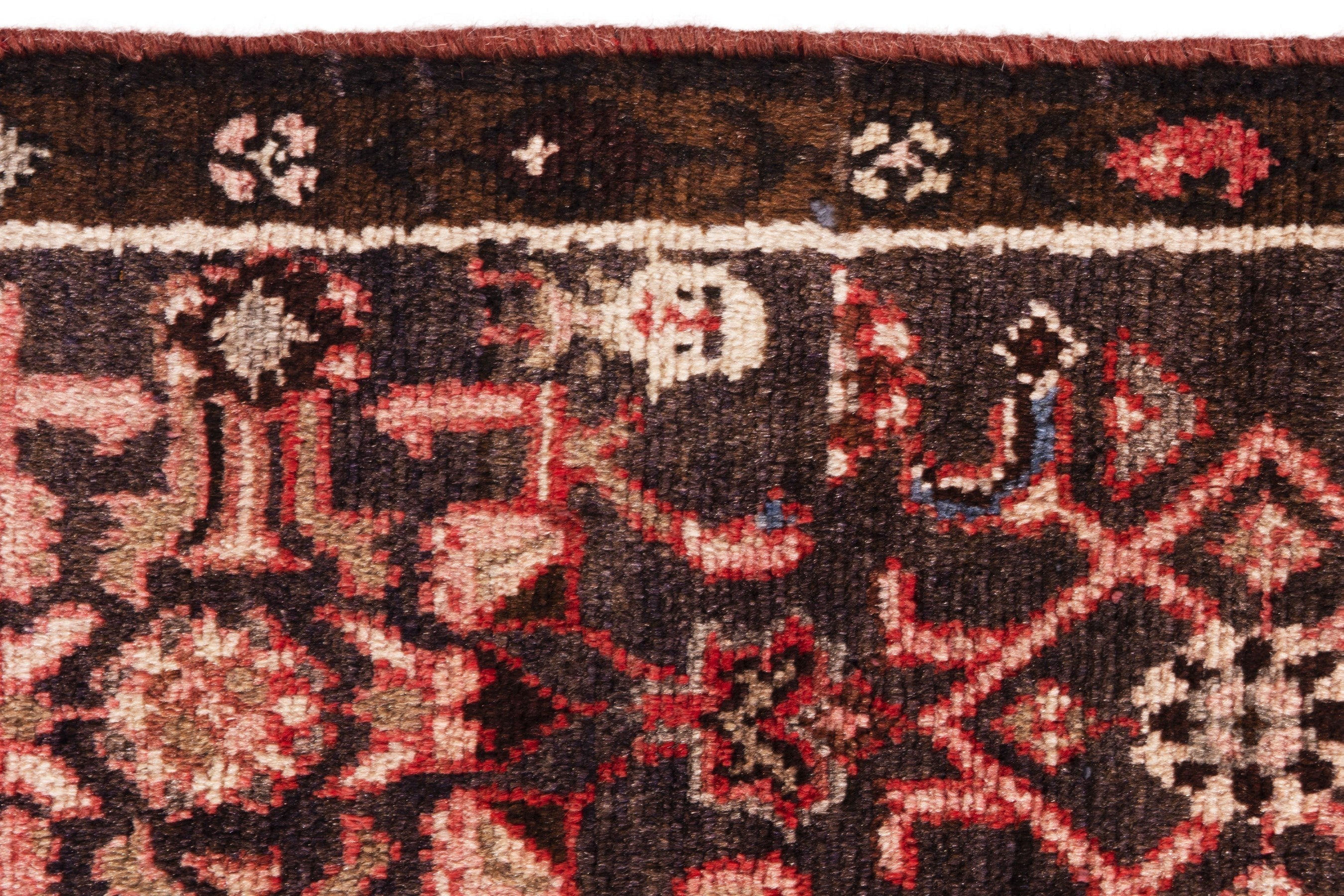 Persian Hamedan runner rug in burgundy and muted pink, view 13 of 20