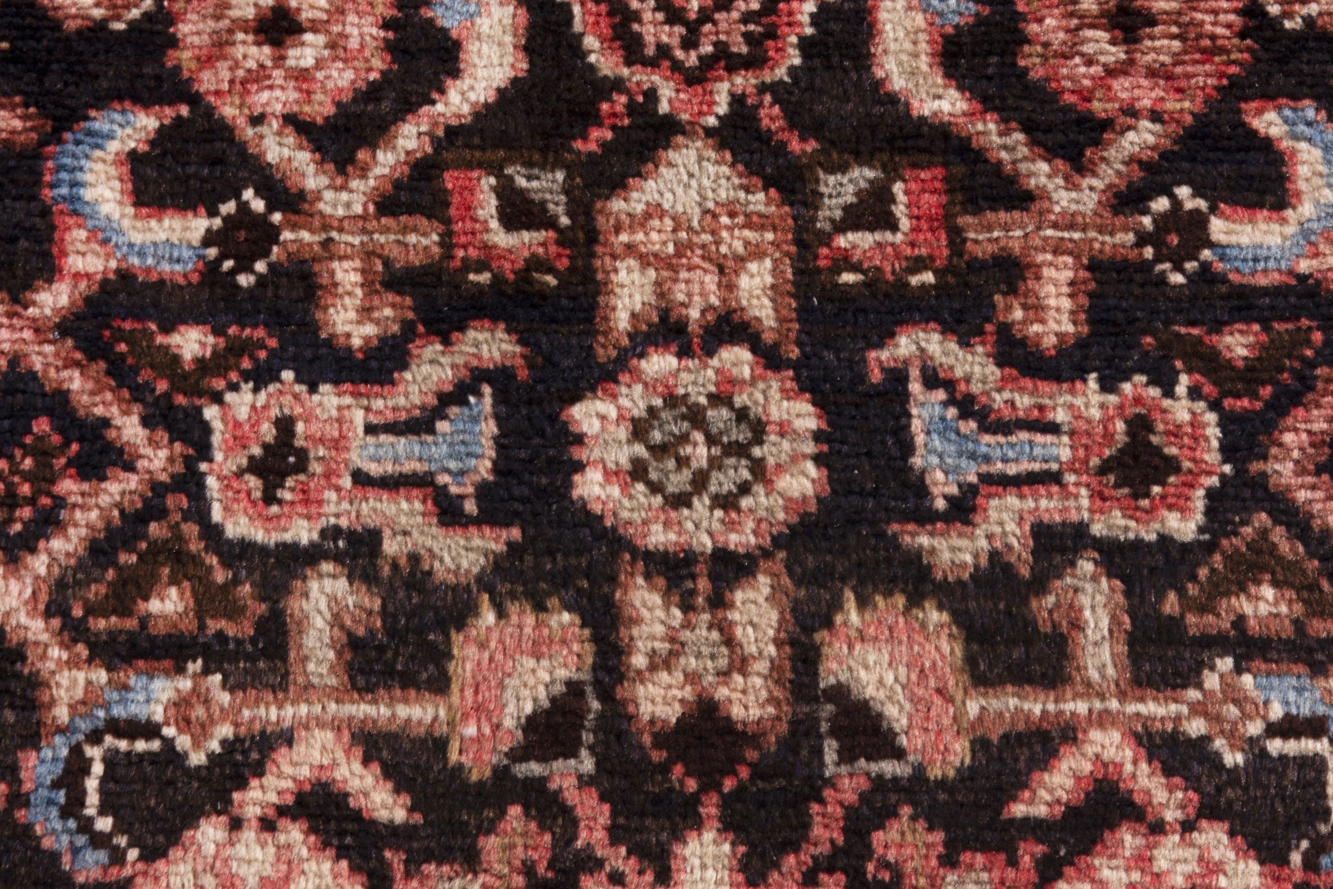 Persian Hamedan runner rug in burgundy and muted pink, view 16 of 20