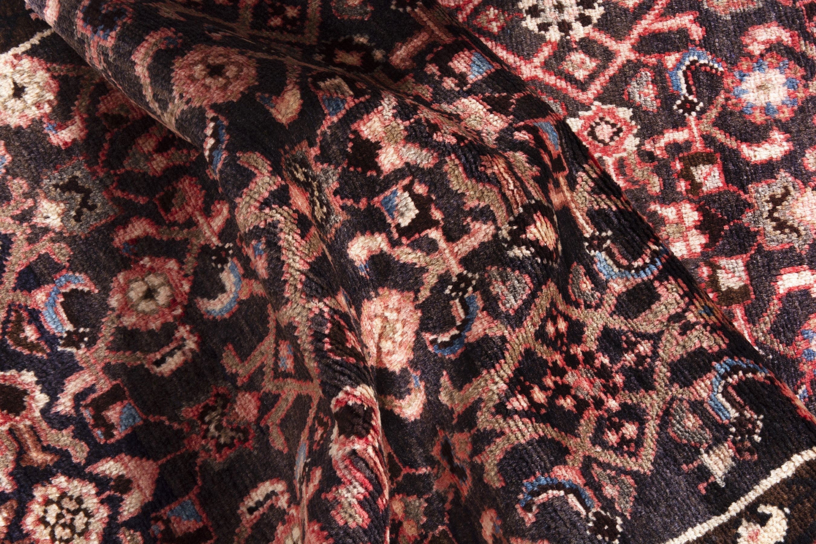 Persian Hamedan runner rug in burgundy and muted pink, view 18 of 20