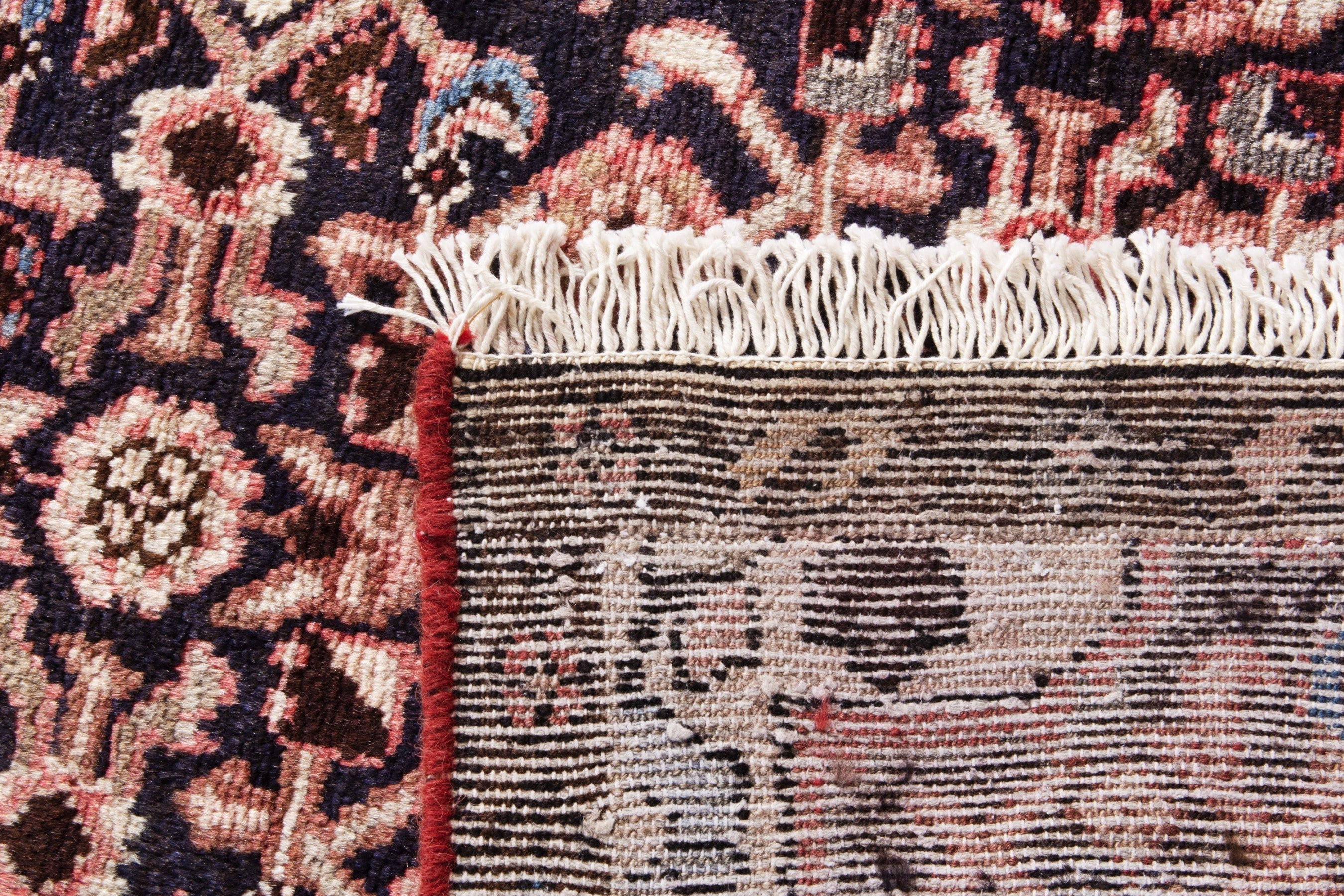 Persian Hamedan runner rug in burgundy and muted pink, view 20 of 20