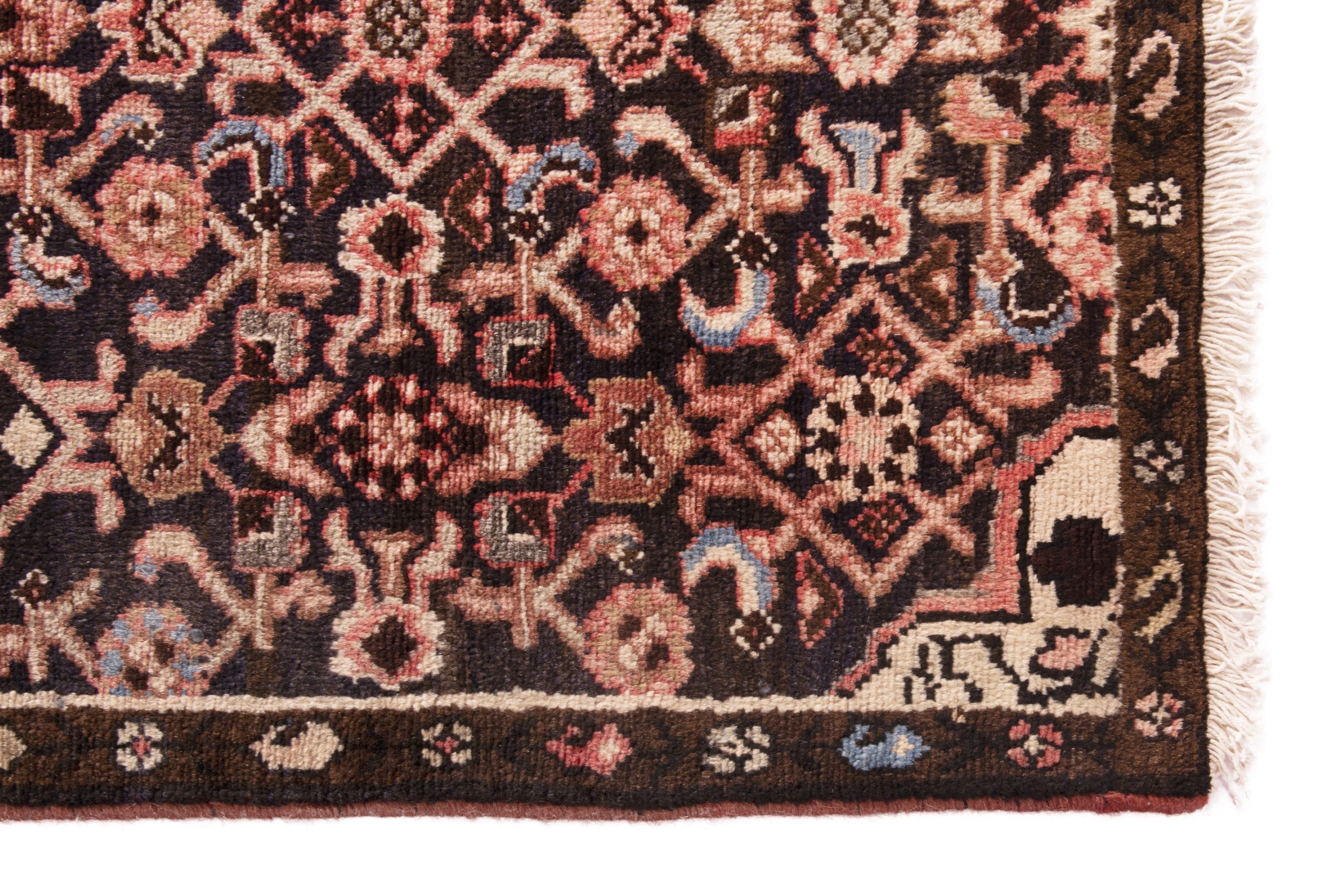 Persian Hamedan runner rug in burgundy and muted pink, view 5 of 20