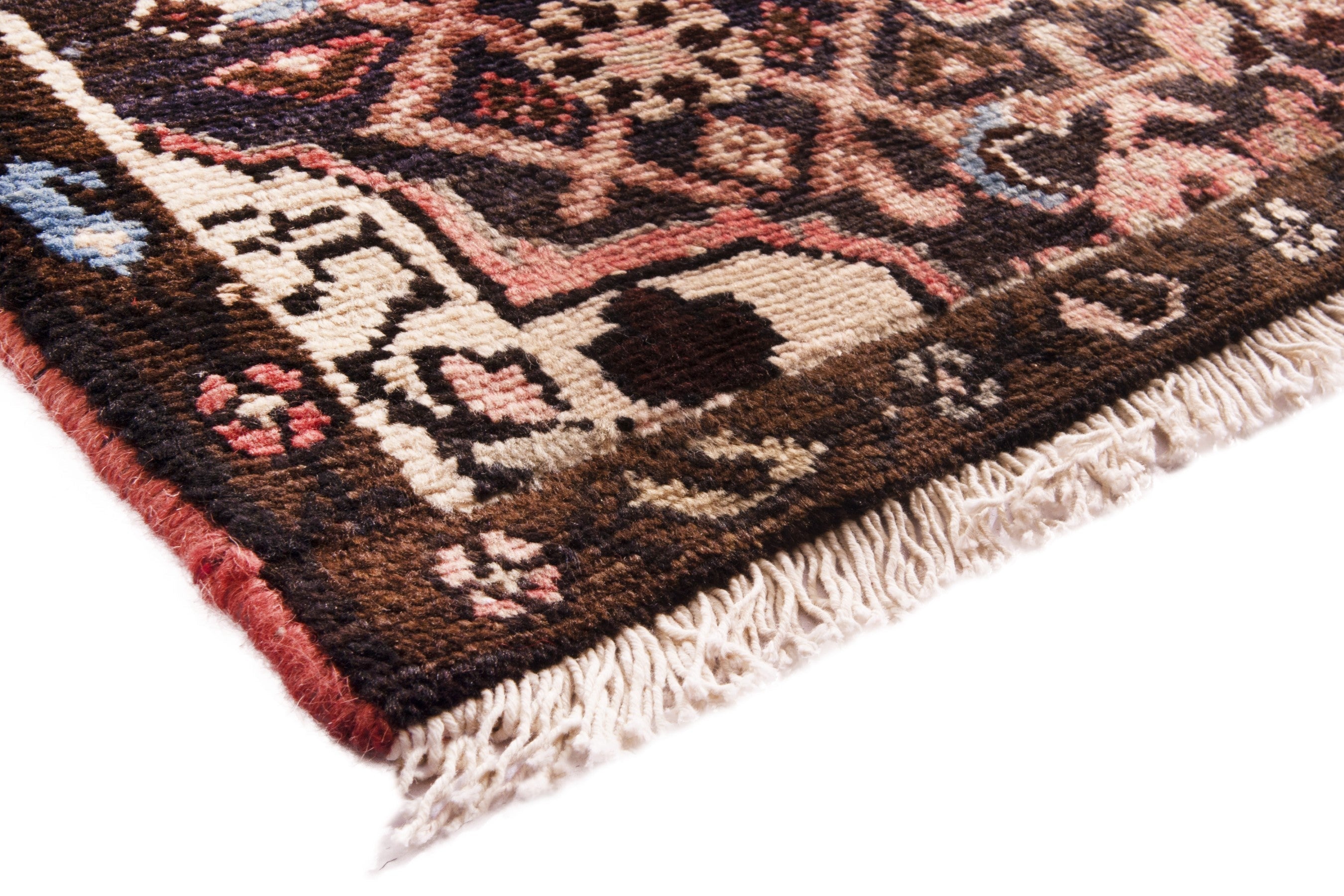 Persian Hamedan runner rug in burgundy and muted pink, view 4 of 20