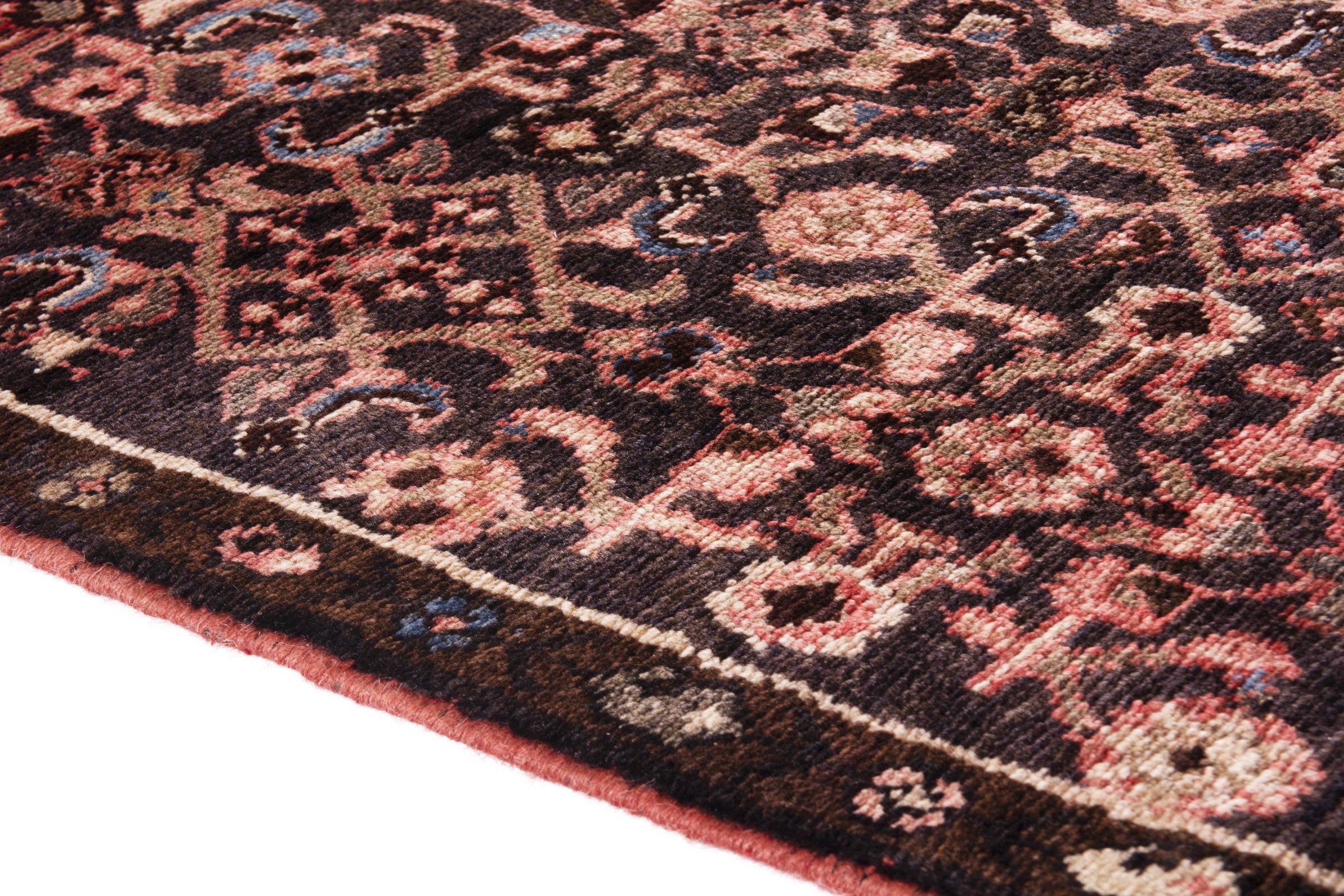 Persian Hamedan runner rug in burgundy and muted pink, view 8 of 20