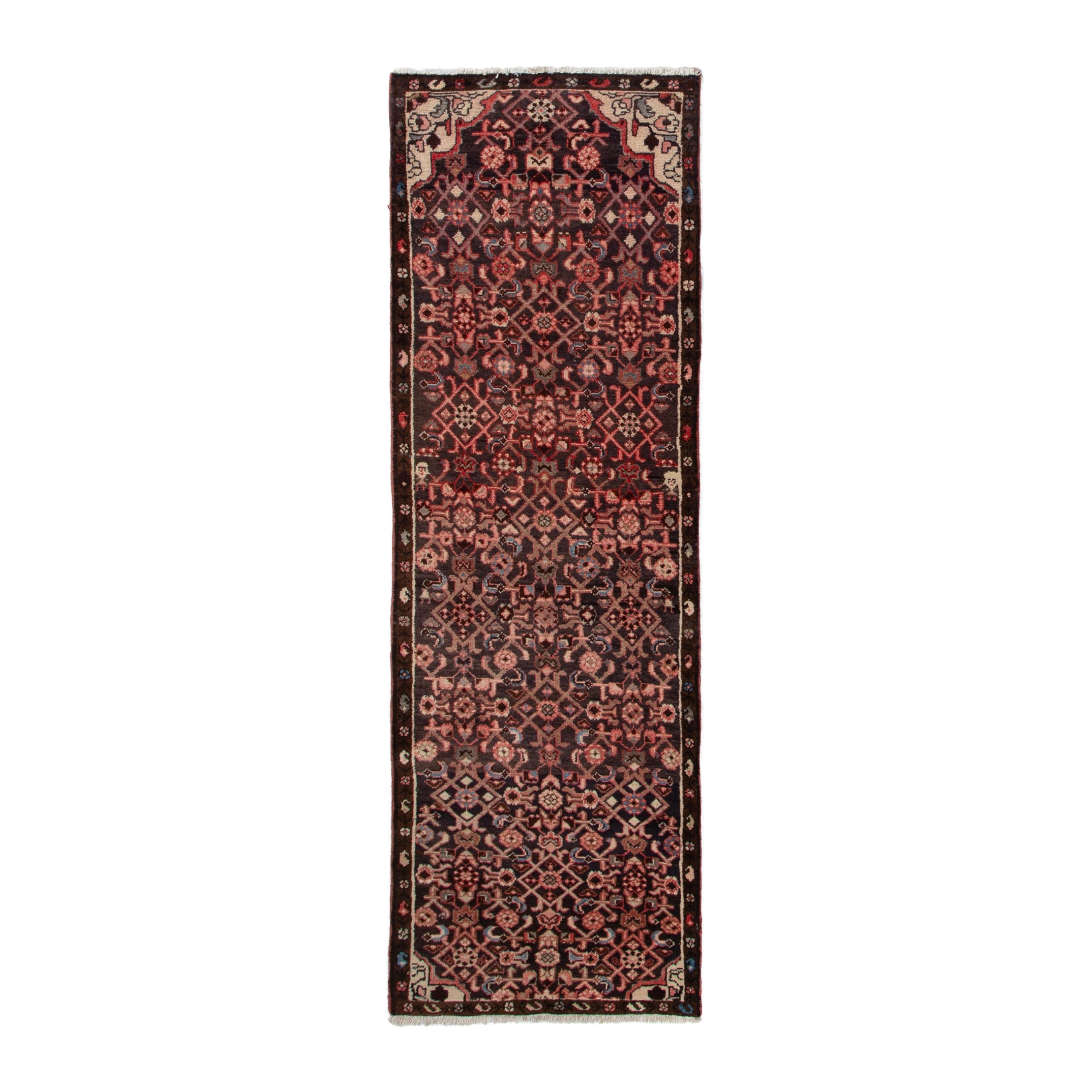 Persian Hamedan runner rug in burgundy and muted pink, 2'7" x 8'7"
