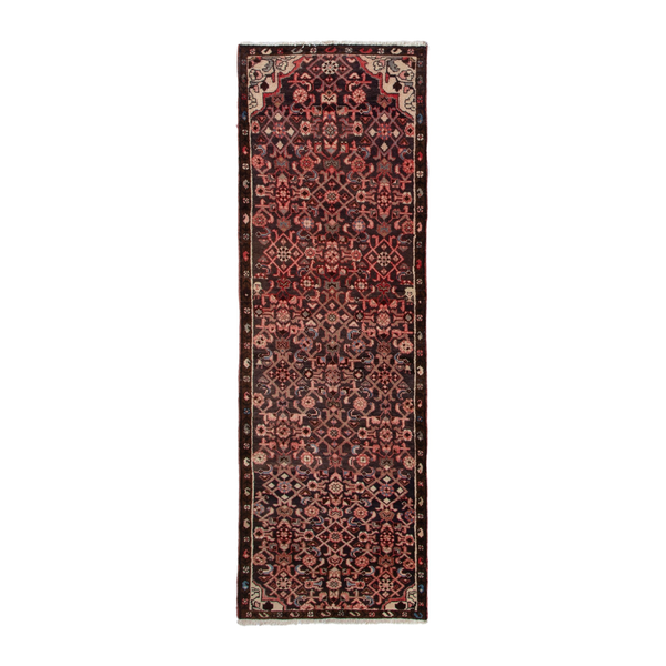 Persian Hamedan runner rug in burgundy and muted pink, 2'7" x 8'7"
