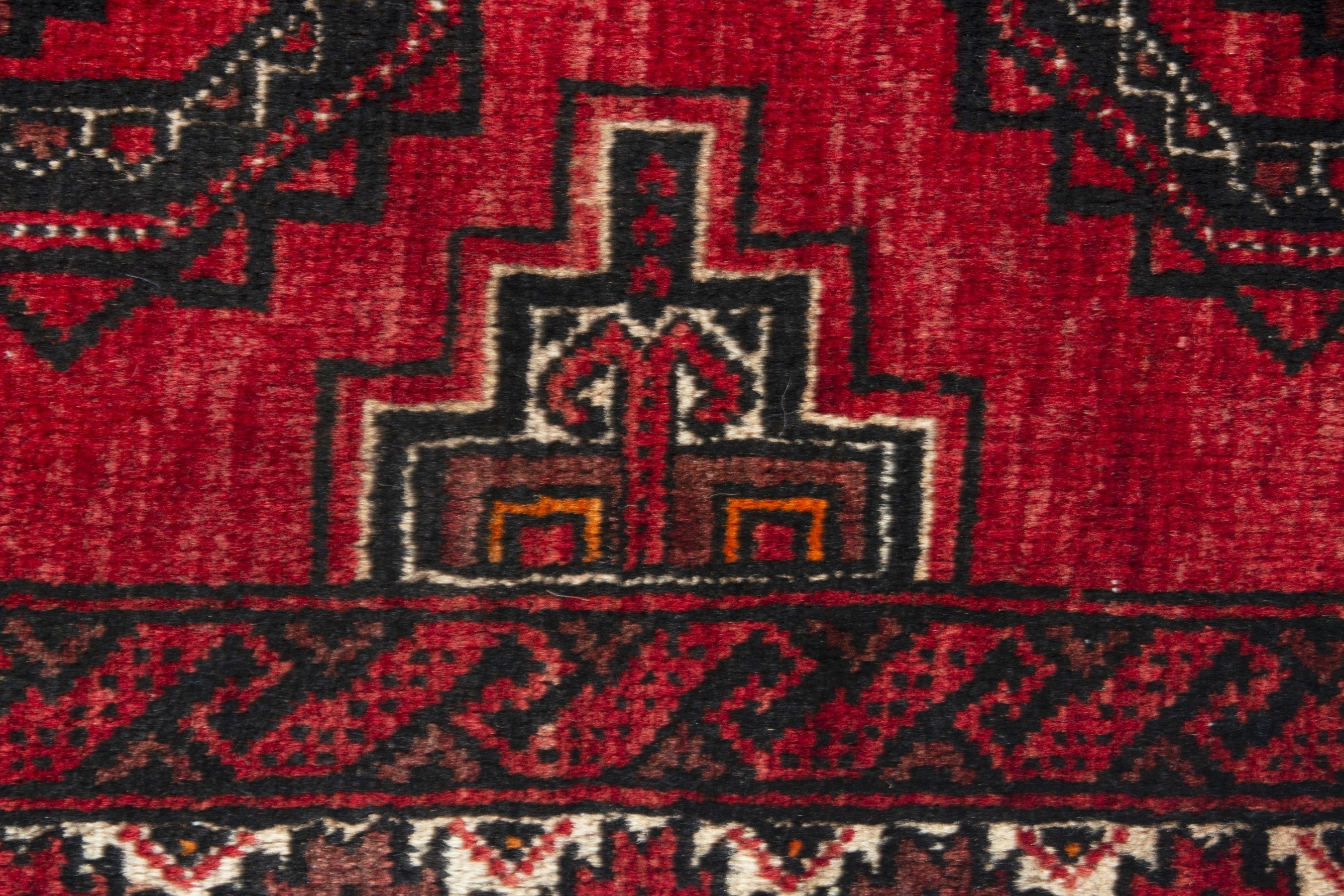 Persian Hamedan accent rug in deep red and dark blue, view 11 of 18