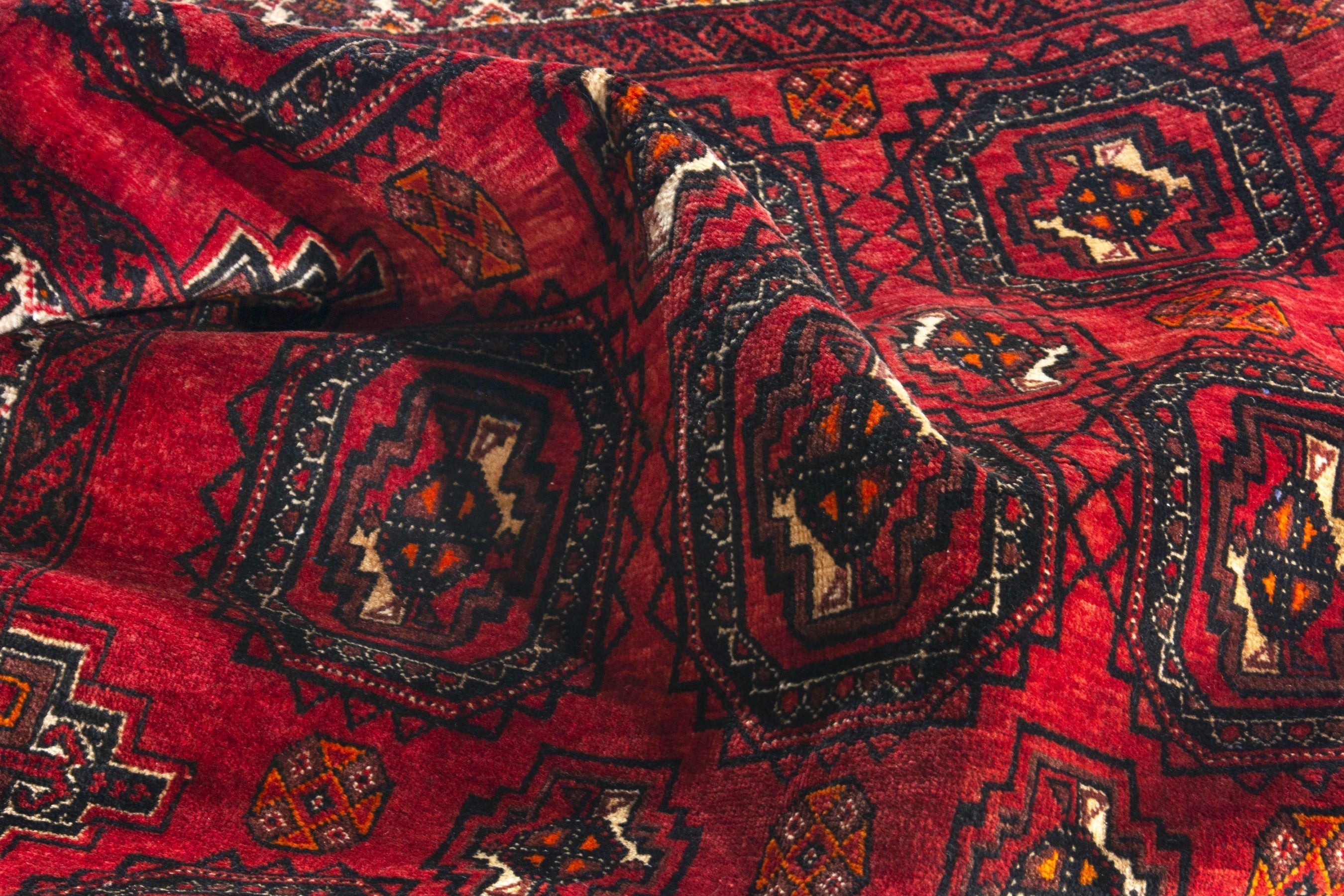 Persian Hamedan accent rug in deep red and dark blue, view 15 of 18