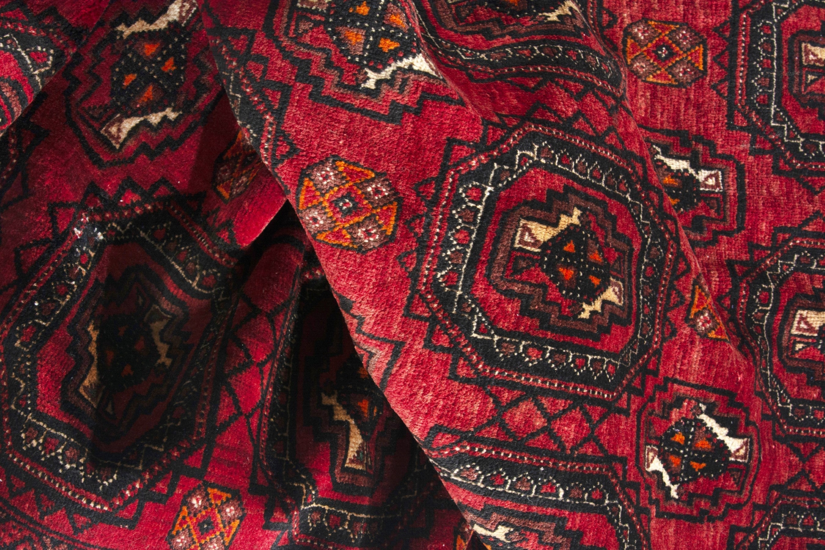 Persian Hamedan accent rug in deep red and dark blue, view 17 of 18