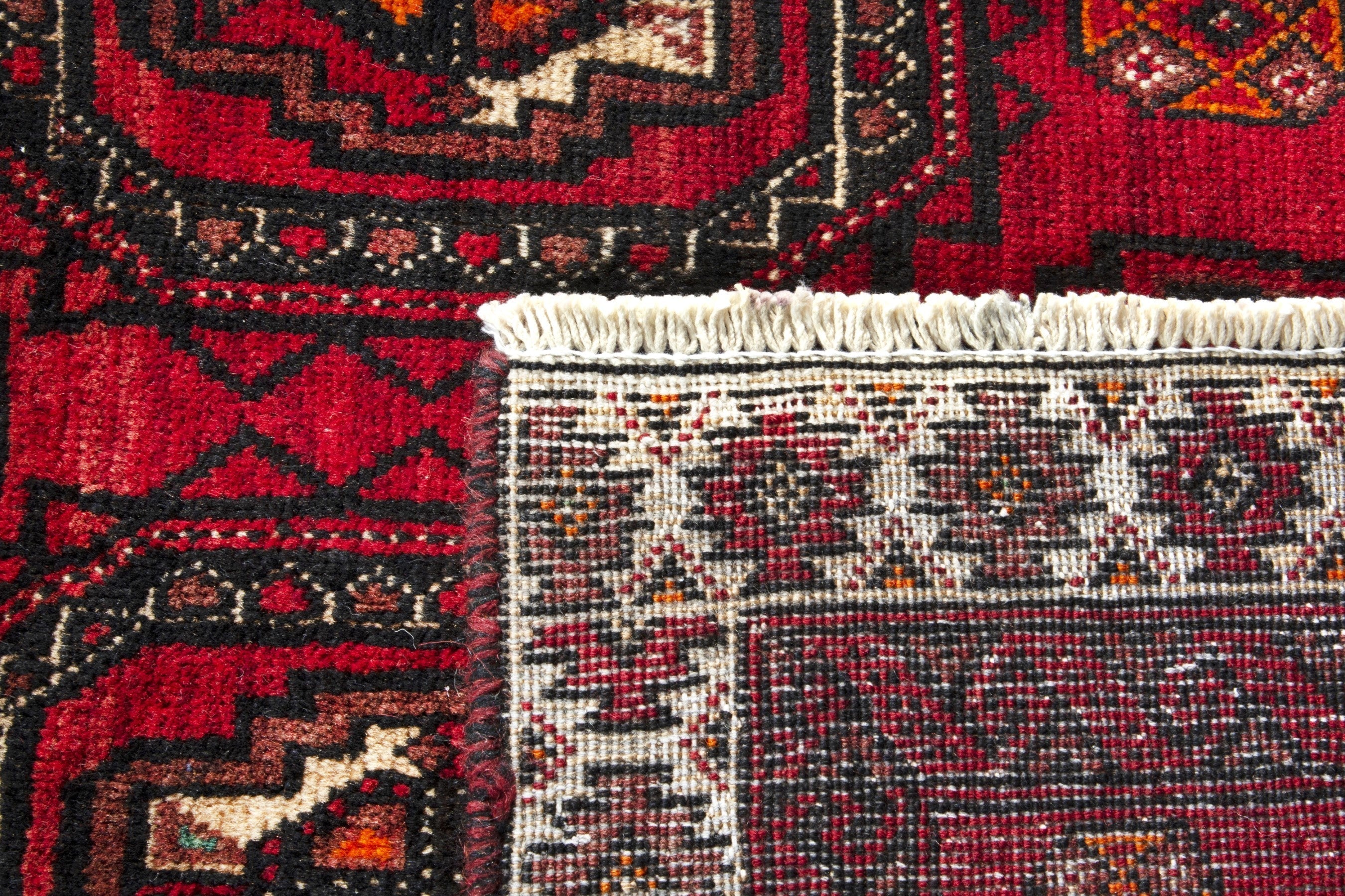 Persian Hamedan accent rug in deep red and dark blue, view 18 of 18