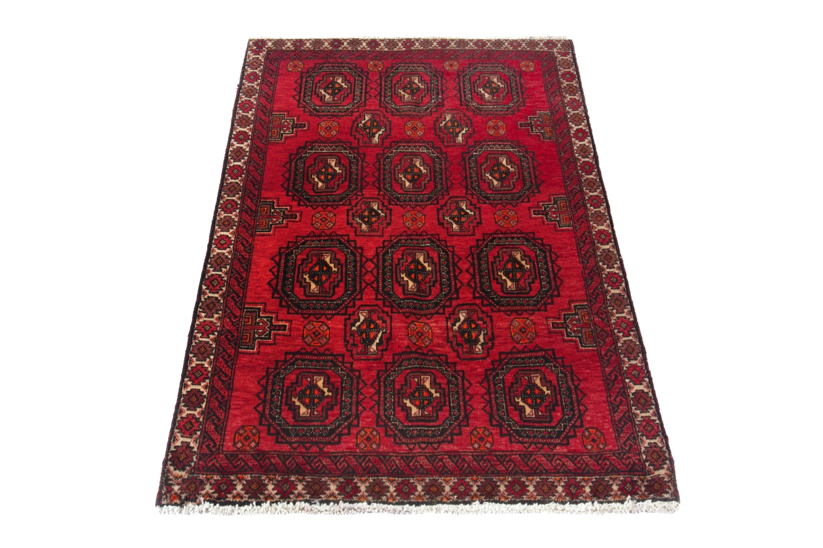 Persian Hamedan accent rug in deep red and dark blue, view 3 of 18