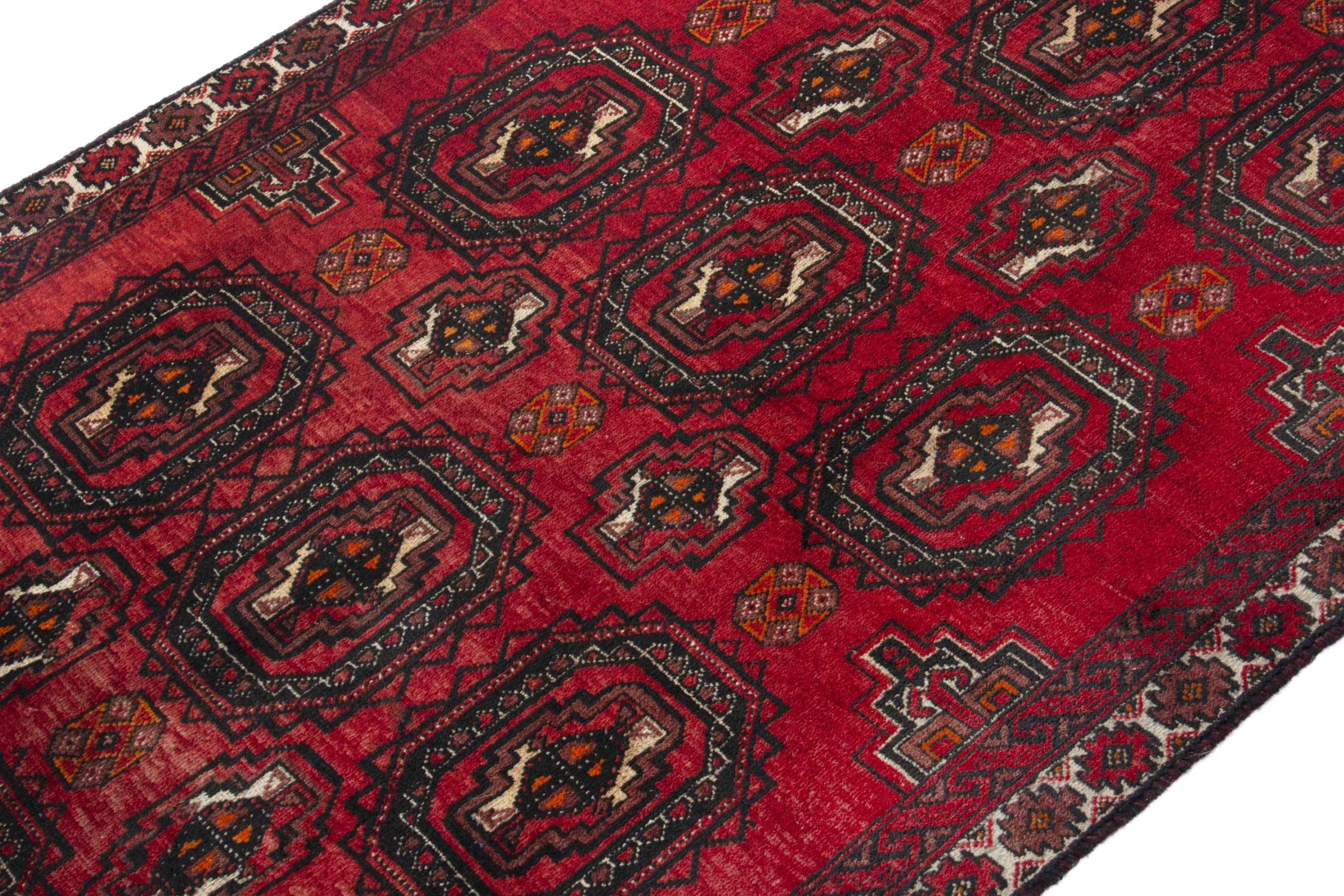Persian Hamedan accent rug in deep red and dark blue, view 6 of 18