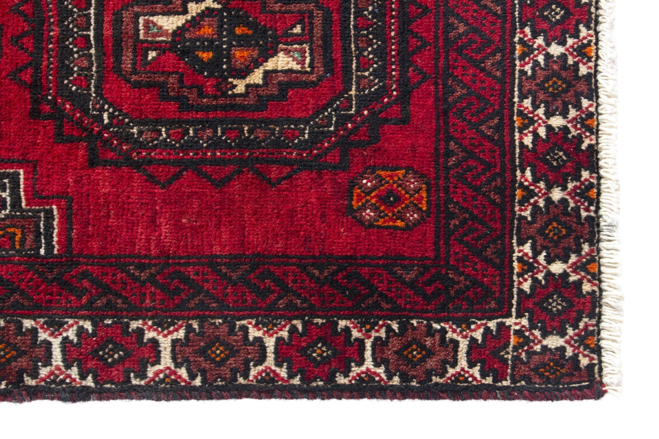 Persian Hamedan accent rug in deep red and dark blue, view 5 of 18