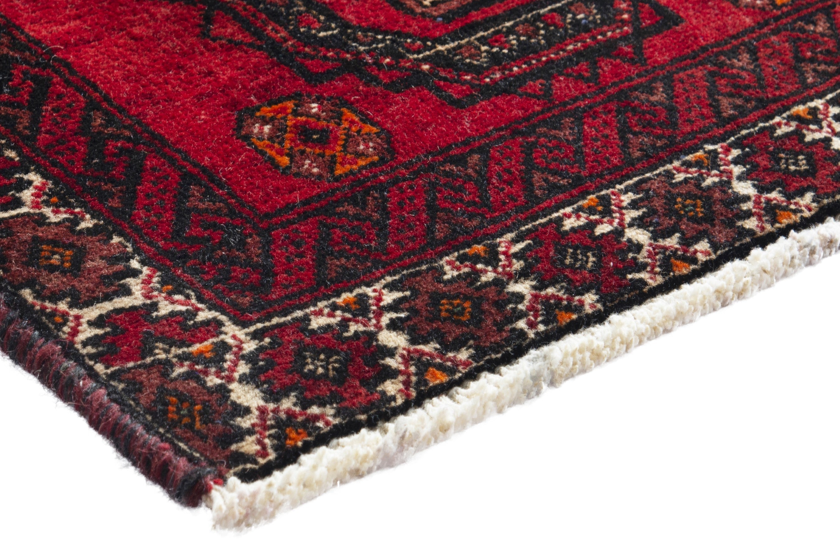 Persian Hamedan accent rug in deep red and dark blue, view 4 of 18