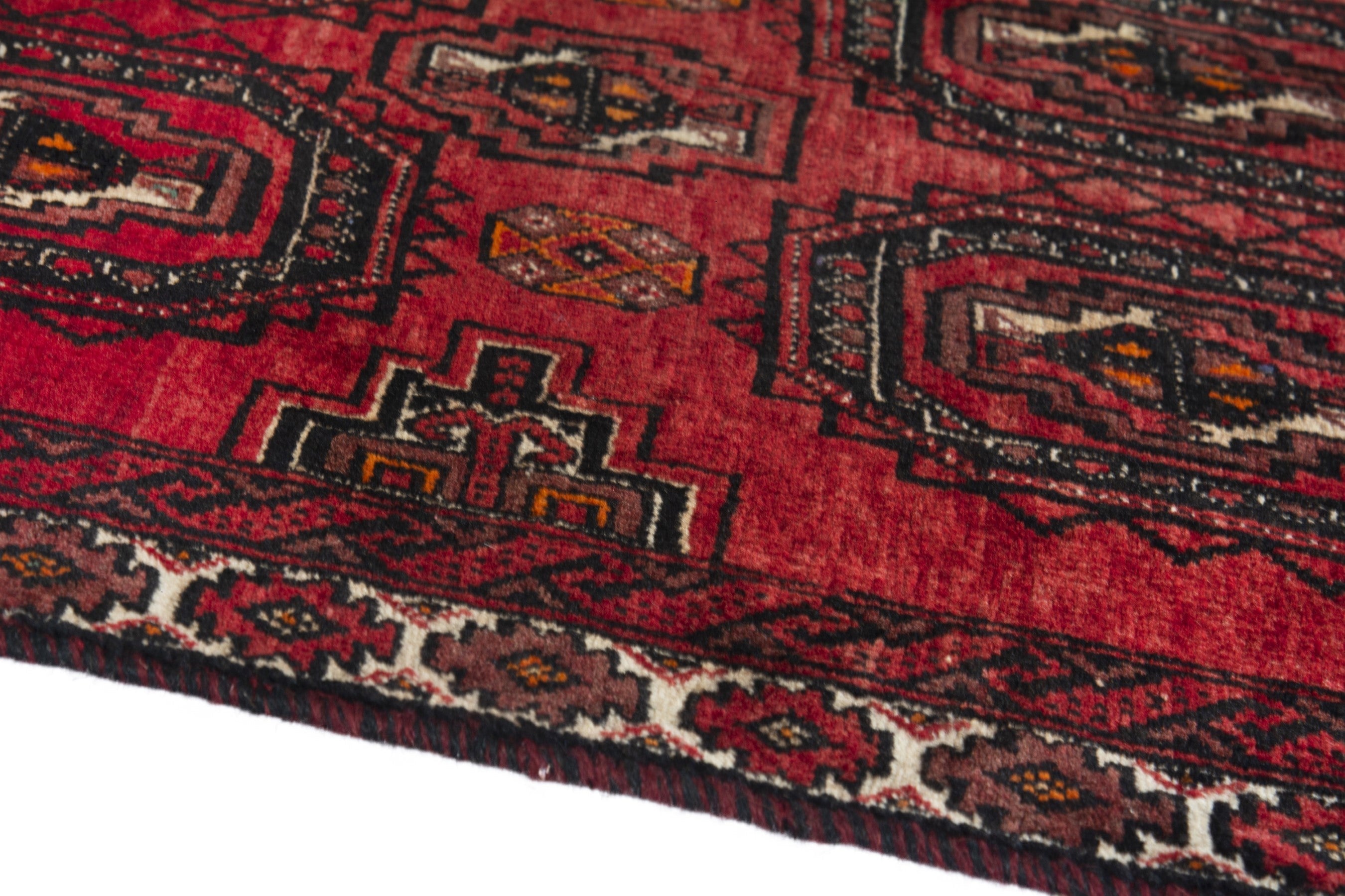Persian Hamedan accent rug in deep red and dark blue, view 8 of 18