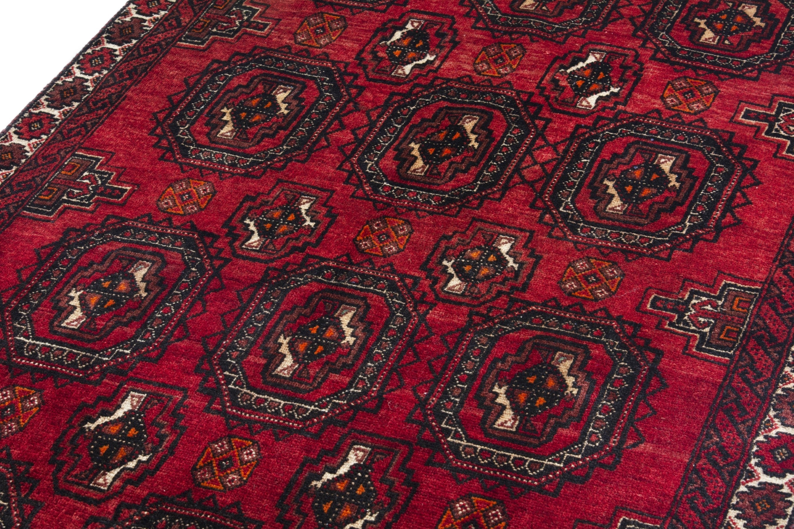 Persian Hamedan accent rug in deep red and dark blue, view 9 of 18