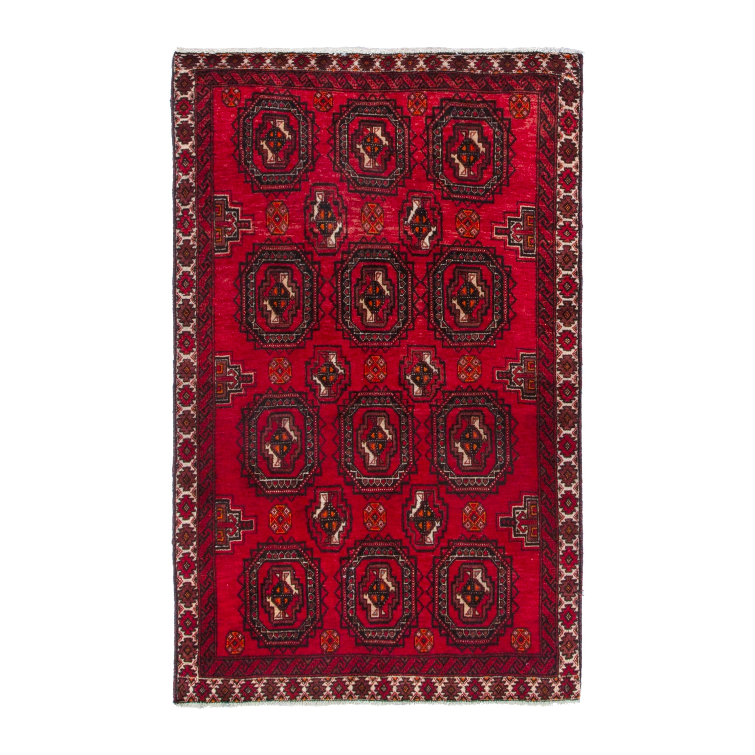 Persian Hamedan accent rug in deep red and dark blue, 3'2" x 5'1"