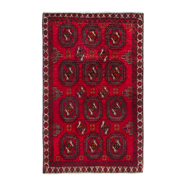Persian Hamedan accent rug in deep red and dark blue, 3'2" x 5'1"
