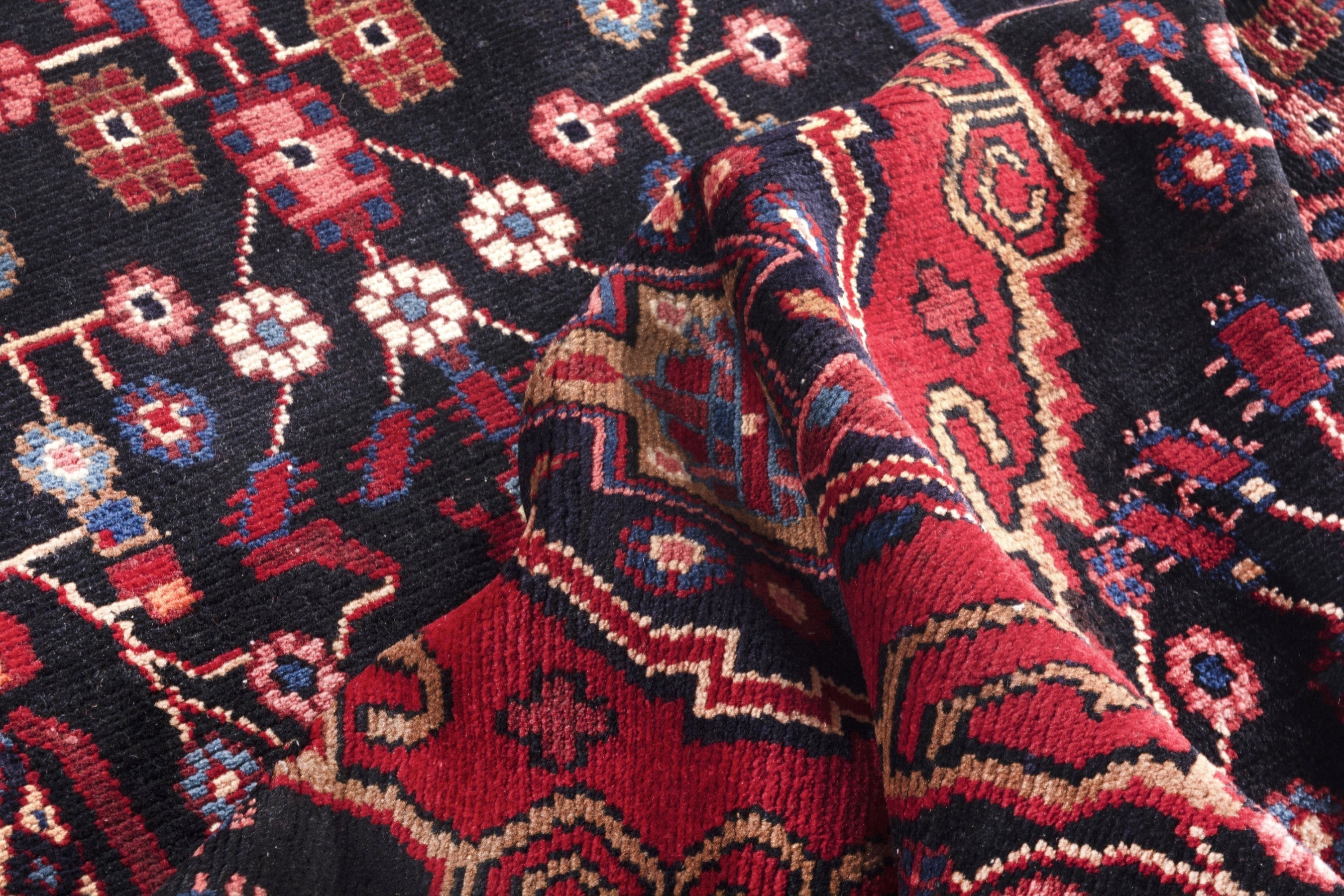 Persian Hamedan area rug in burgundy and deep red, view 16 of 19
