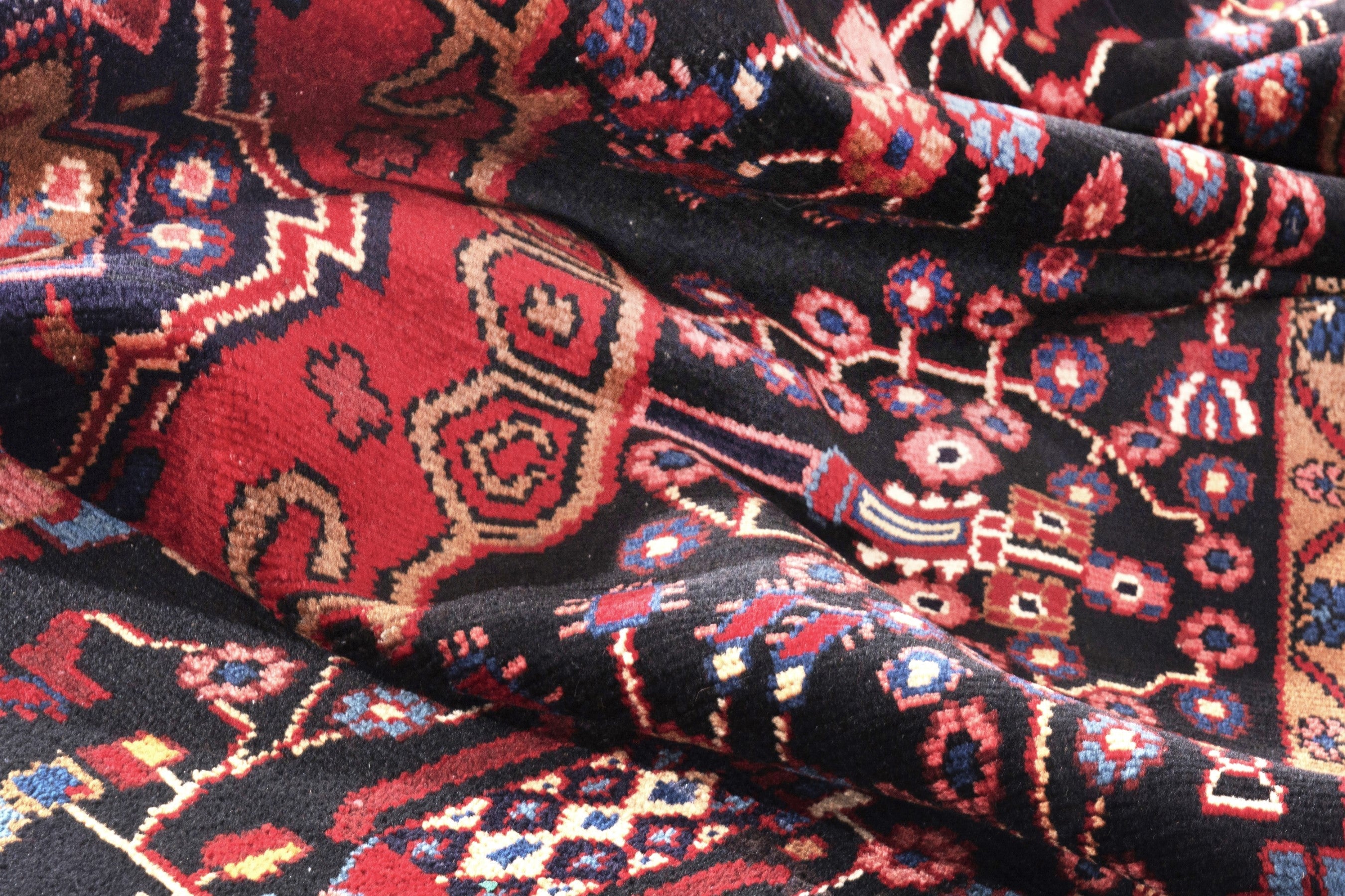 Persian Hamedan area rug in burgundy and deep red, view 18 of 19