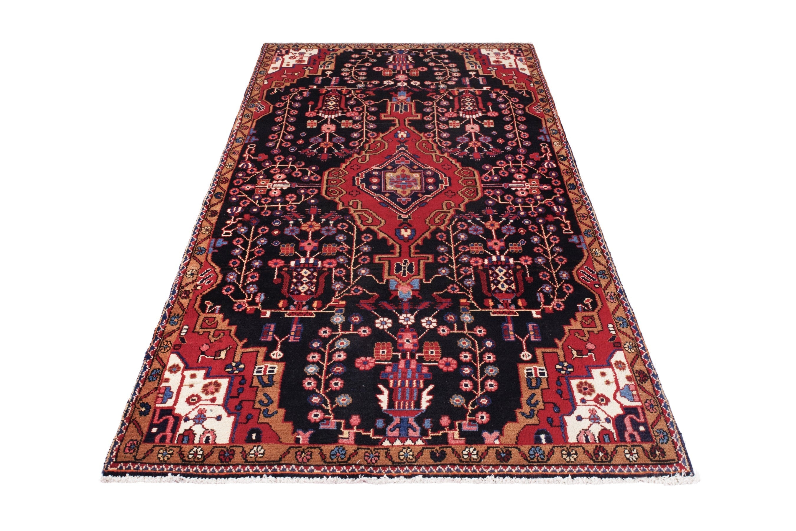 Persian Hamedan area rug in burgundy and deep red, view 2 of 19