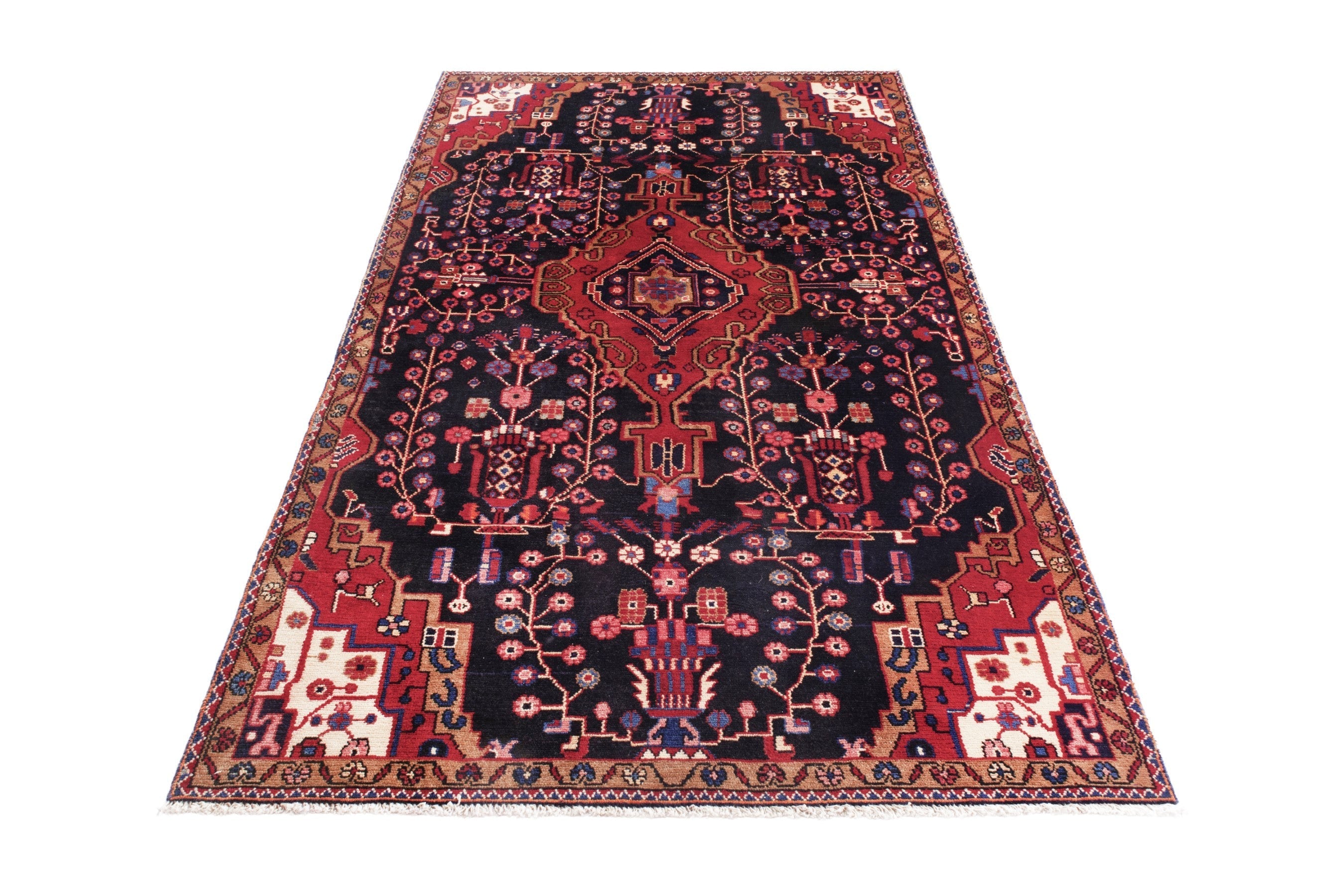 Persian Hamedan area rug in burgundy and deep red, view 3 of 19
