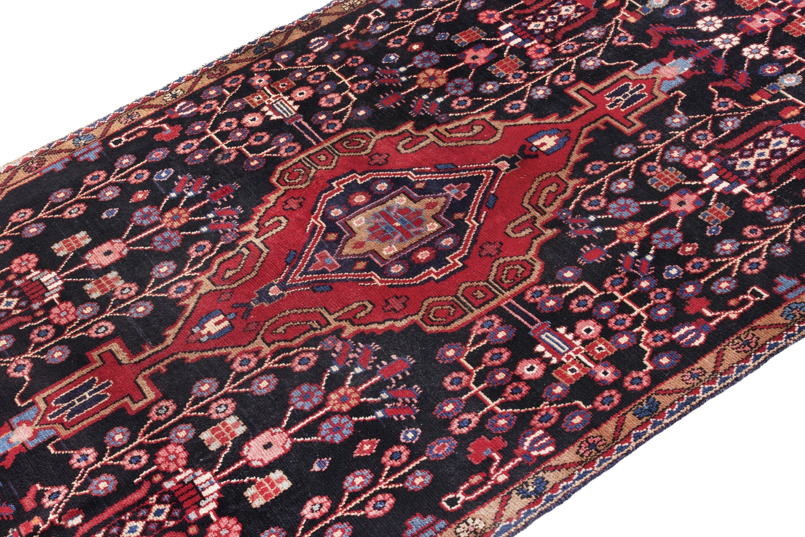Persian Hamedan area rug in burgundy and deep red, view 6 of 19