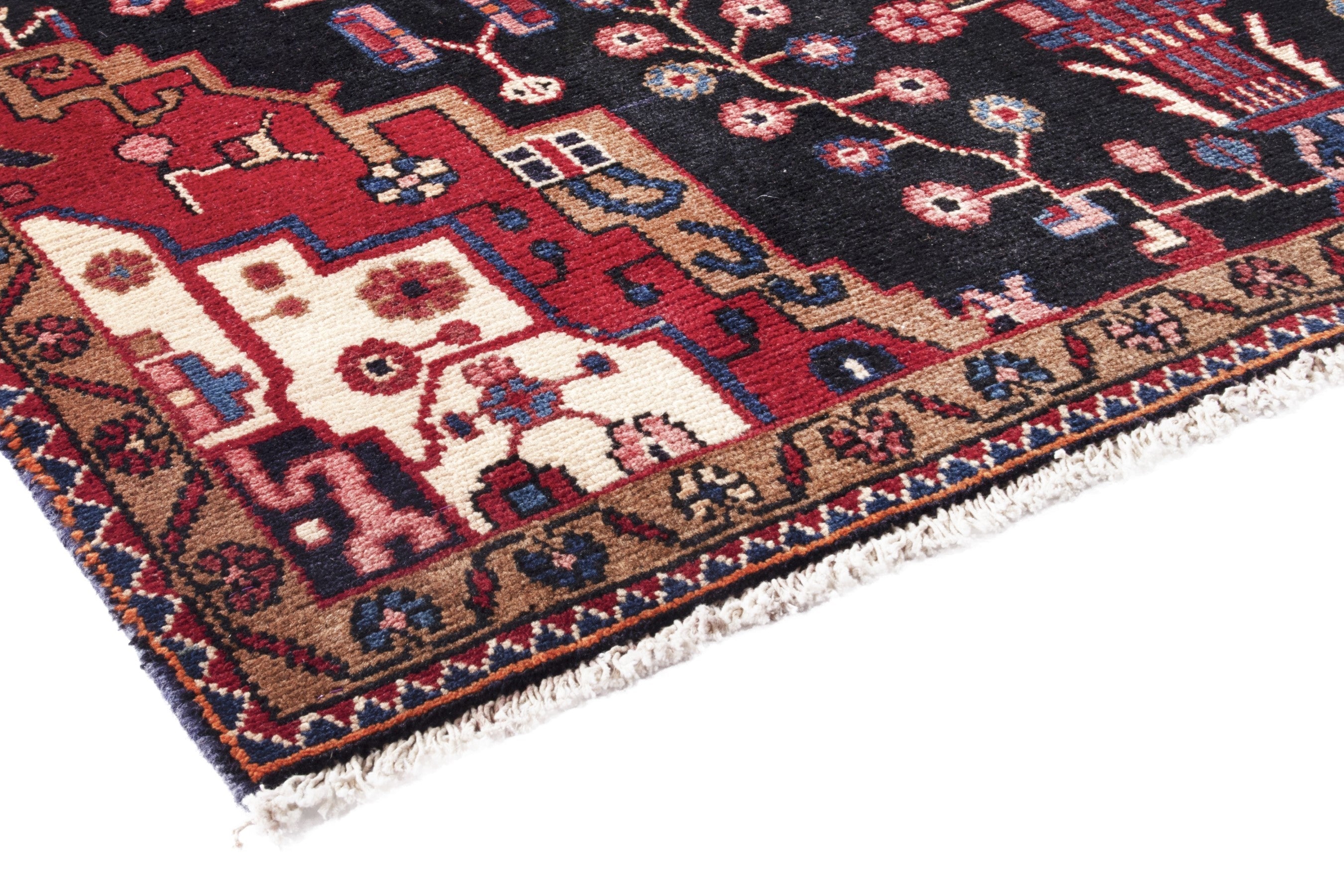 Persian Hamedan area rug in burgundy and deep red, view 4 of 19
