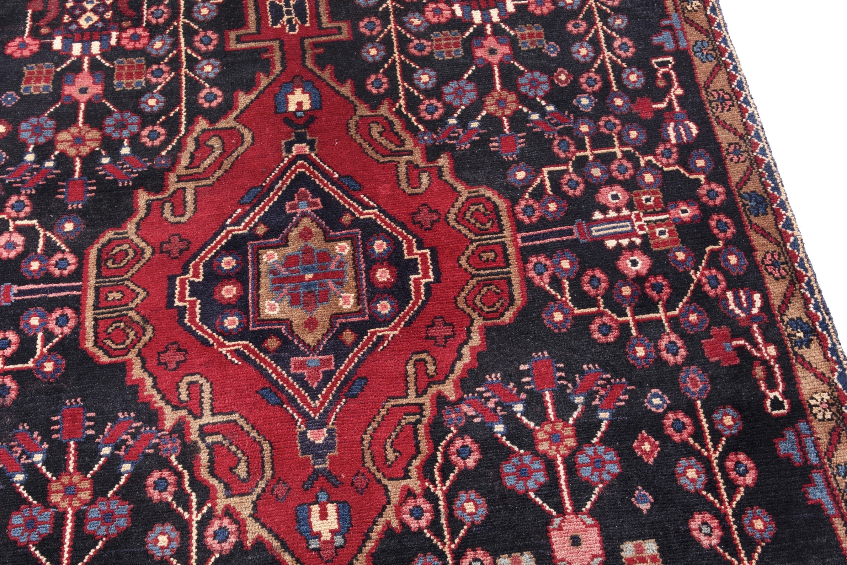 Persian Hamedan area rug in burgundy and deep red, view 7 of 19