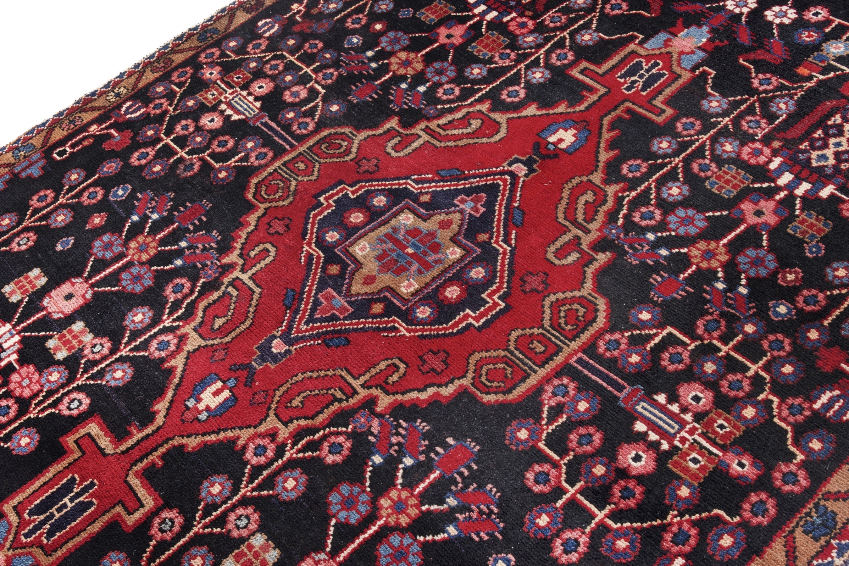 Persian Hamedan area rug in burgundy and deep red, view 8 of 19